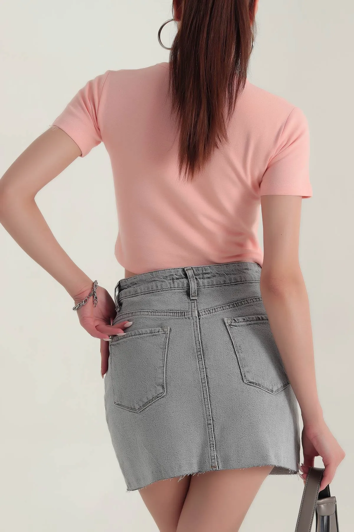 Somon Likralı İnterlok Kadın Crop Bluz 378666