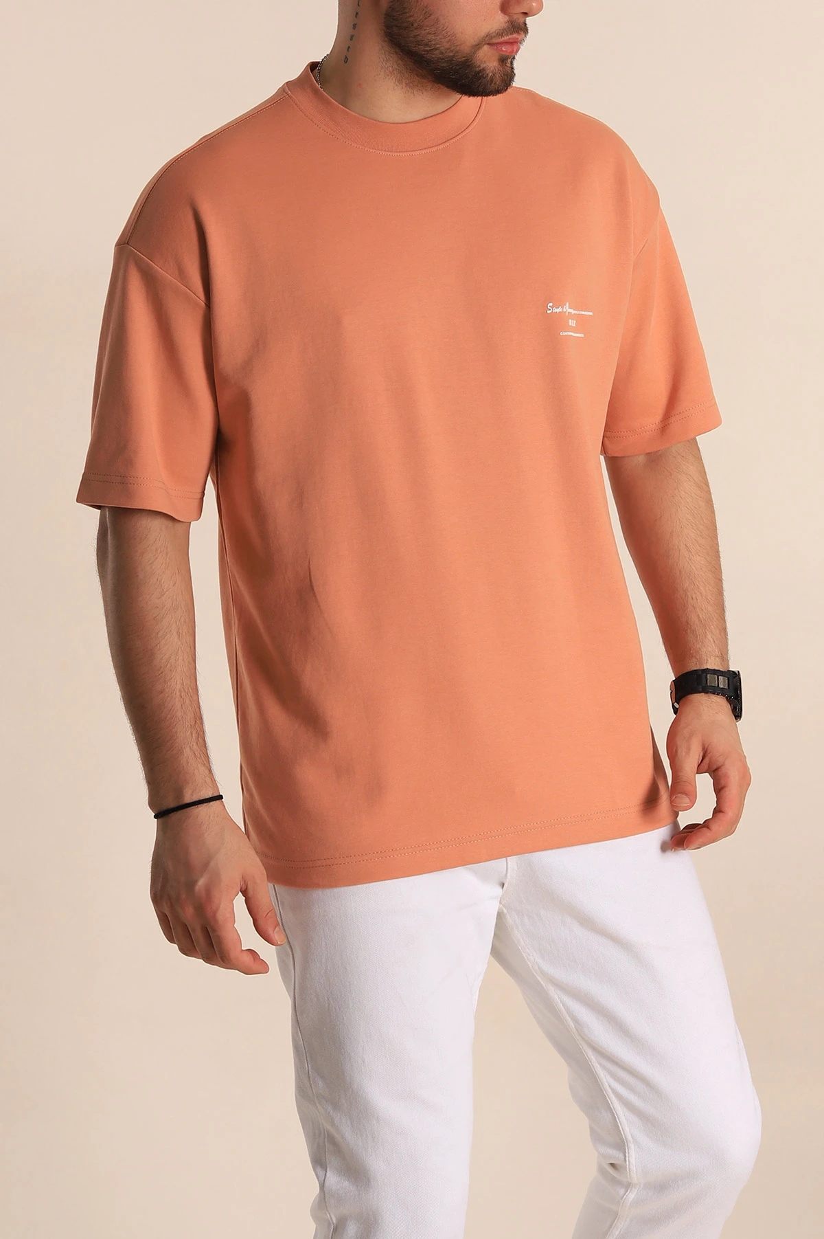 Somon Oversize İki İp Kabartma Yazılı Erkek Tişört 266841