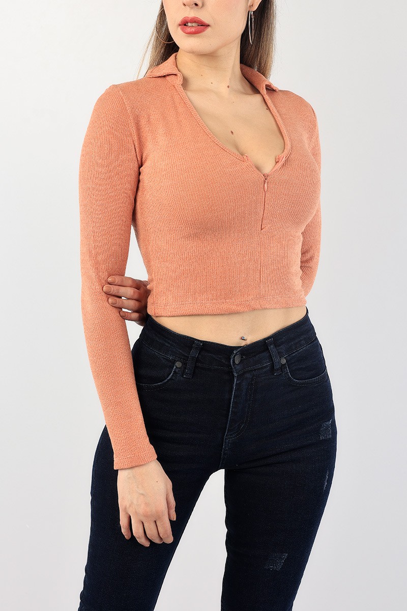 Somon Polo Yaka Fermuarlı Bluz 88734