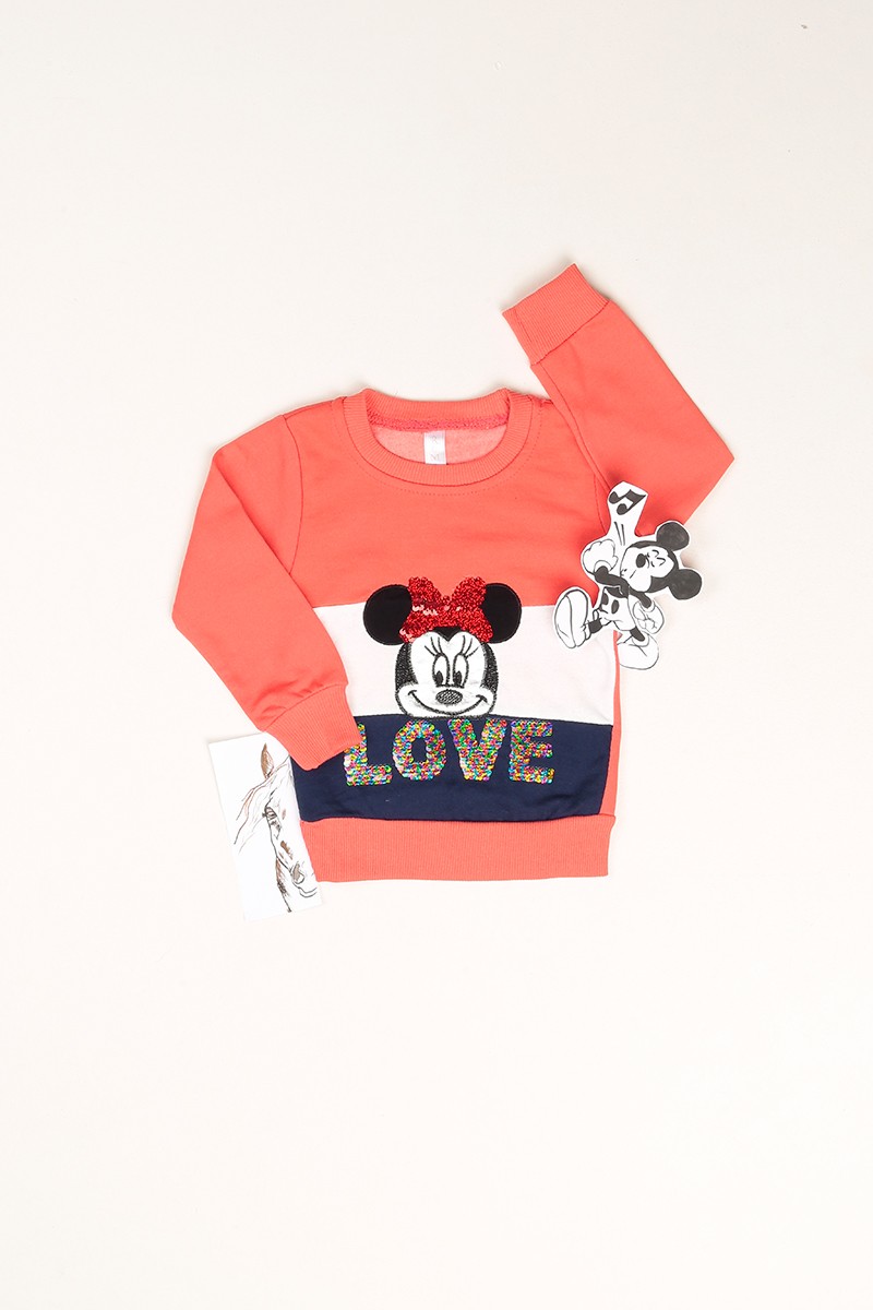 Somon Pul ve Nakış İşlemeli Şardonlu Kız Çocuk Sweat 80781
