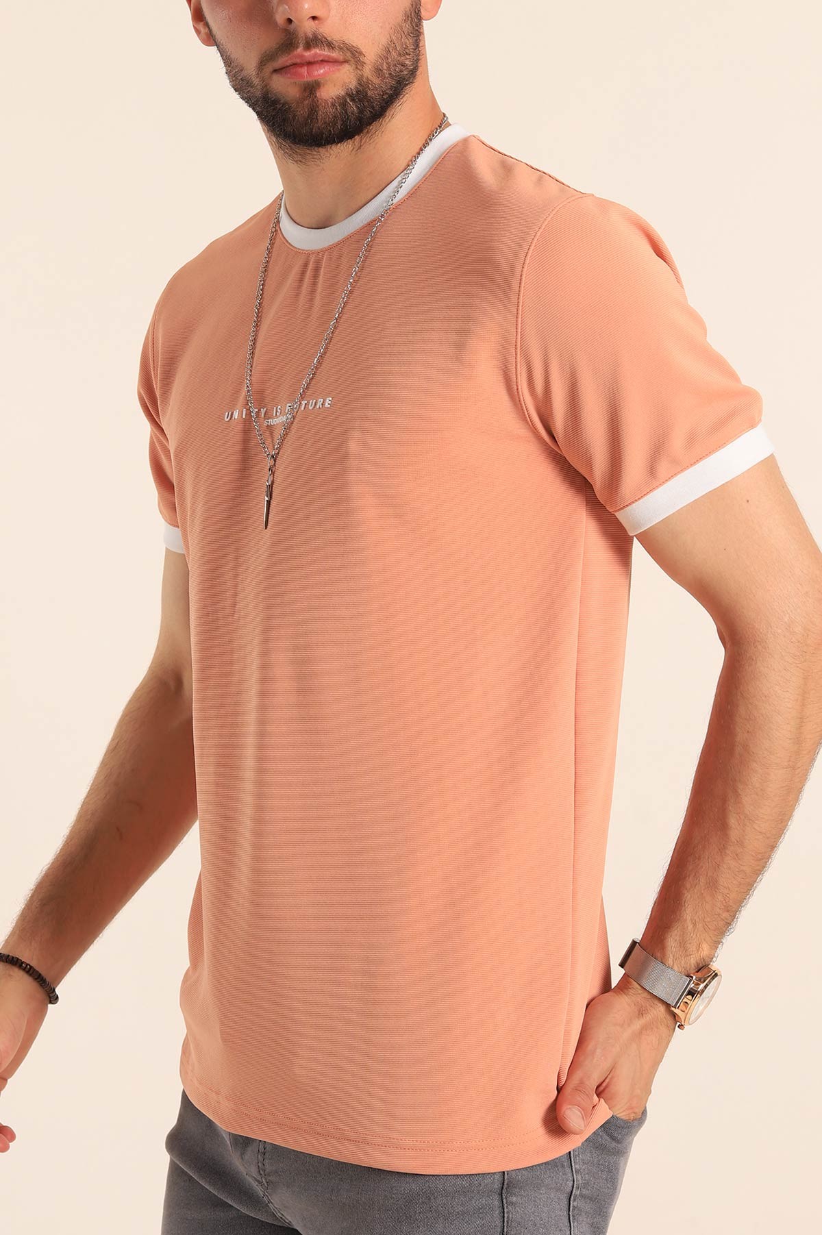 Somon Slim Fit Kabartma Yazılı Erkek Tişört 190452