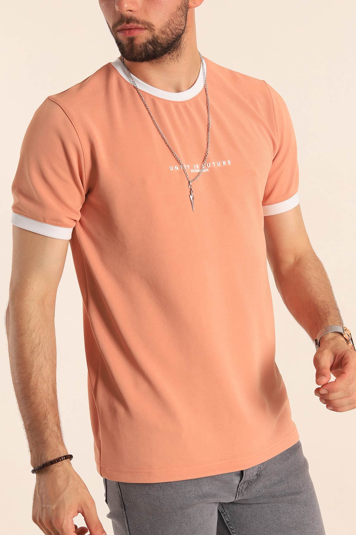 Somon Slim Fit Kabartma Yazılı Erkek Tişört 190452