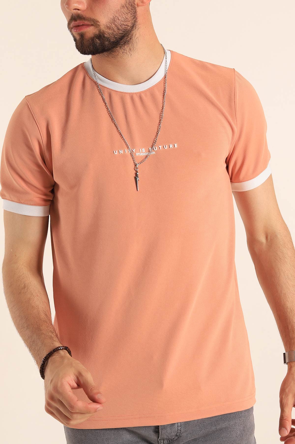 Somon Slim Fit Kabartma Yazılı Erkek Tişört 190452