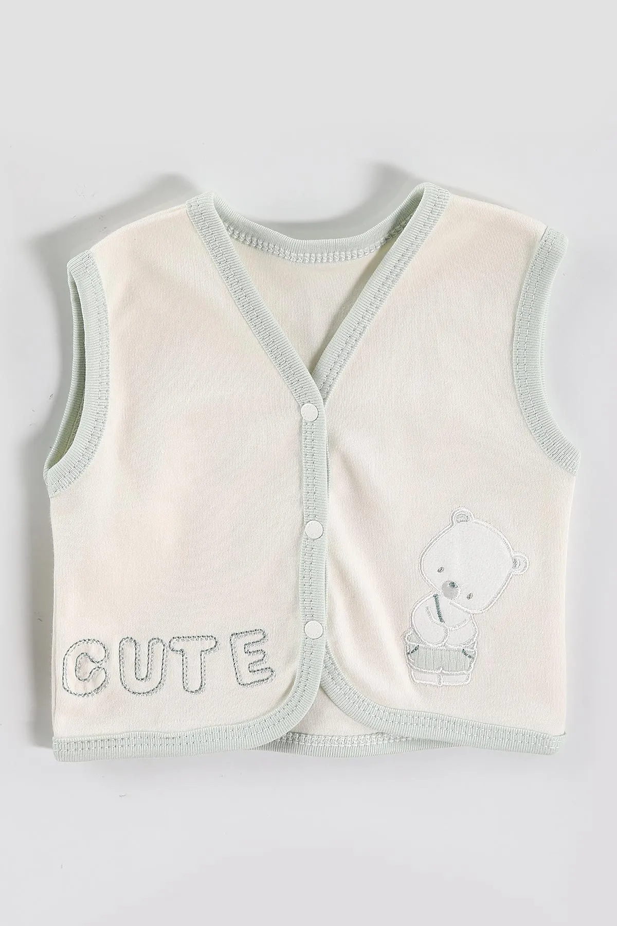 Su Yeşili (0-3 Ay) Cute Ayıcık Nakışlı   10 Parça Kutulu Yeni Doğan Erkek Bebek Zıbın Seti 443601