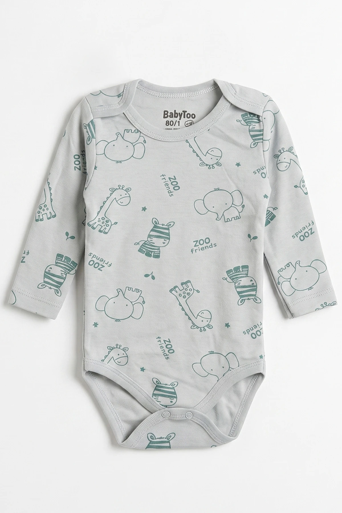 Su Yeşili (0-3 Yaş) Safari Desenli Uzun Kol Bebek &Çocuk Çıtçıtlı Badi 482377