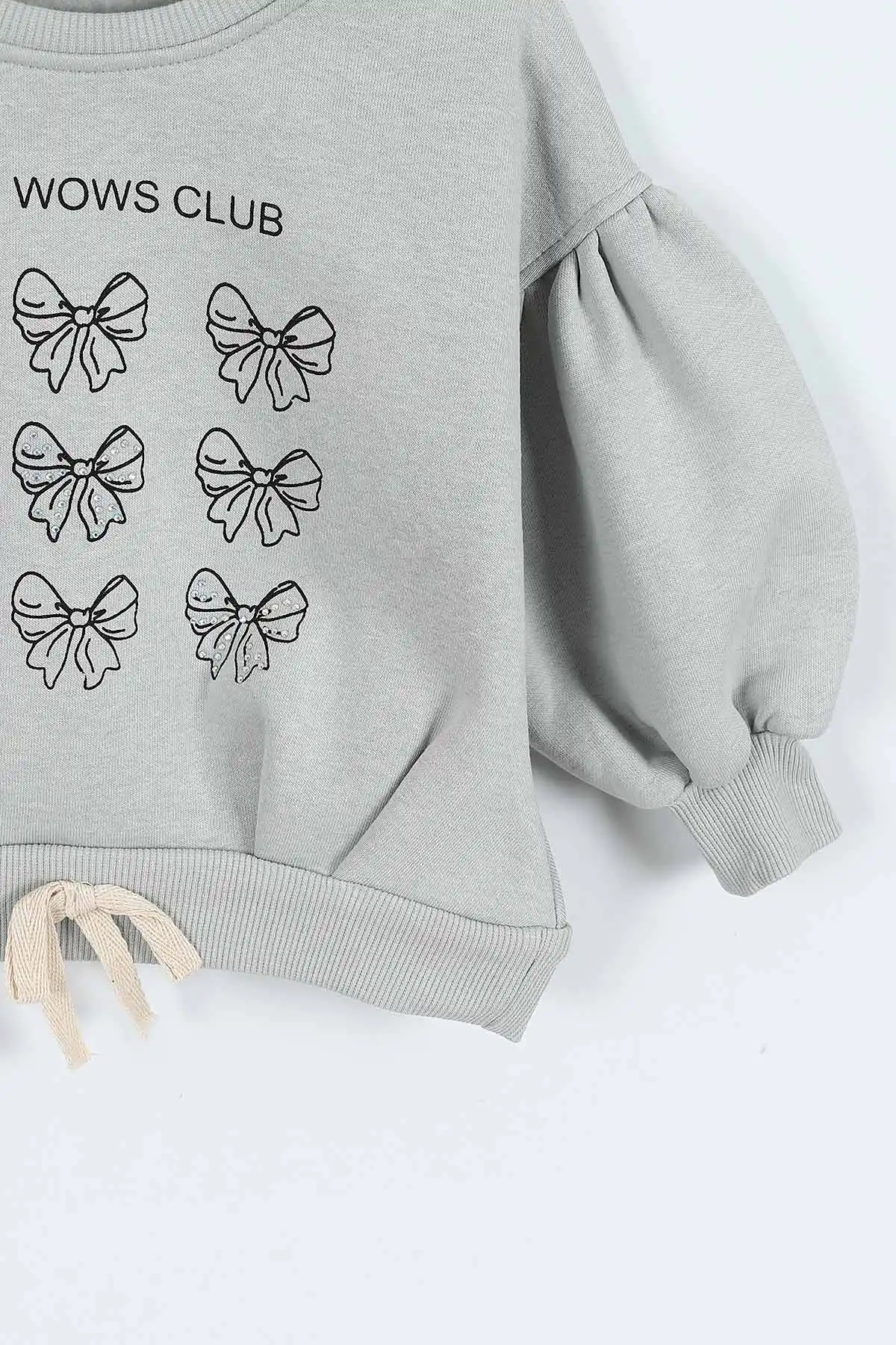 Su Yeşili (0-4 Yaş) Fiyonk ve Taş Baskılı 3  İp Şardonlu Kız Çocuk Sweatshirt 415026