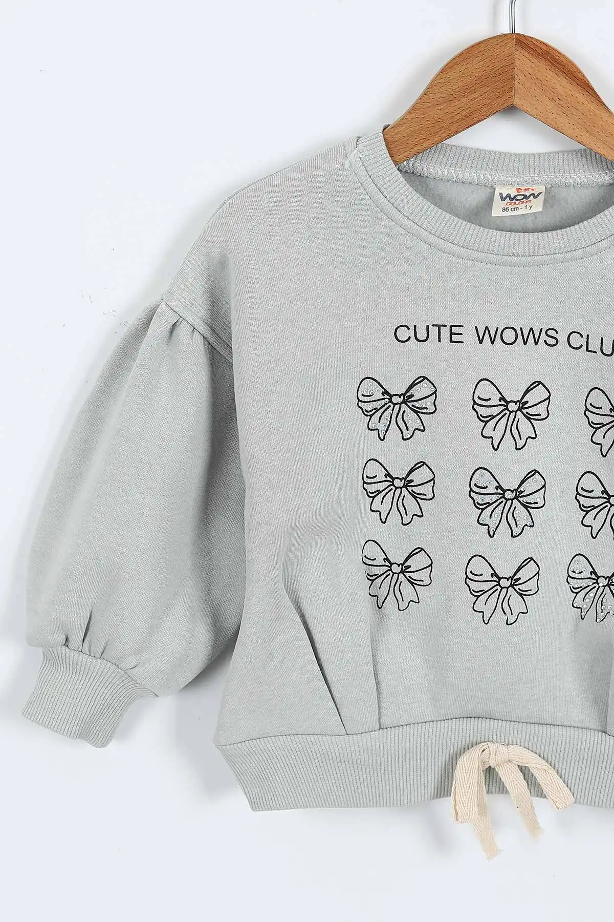 Su Yeşili (0-4 Yaş) Fiyonk ve Taş Baskılı 3  İp Şardonlu Kız Çocuk Sweatshirt 415026