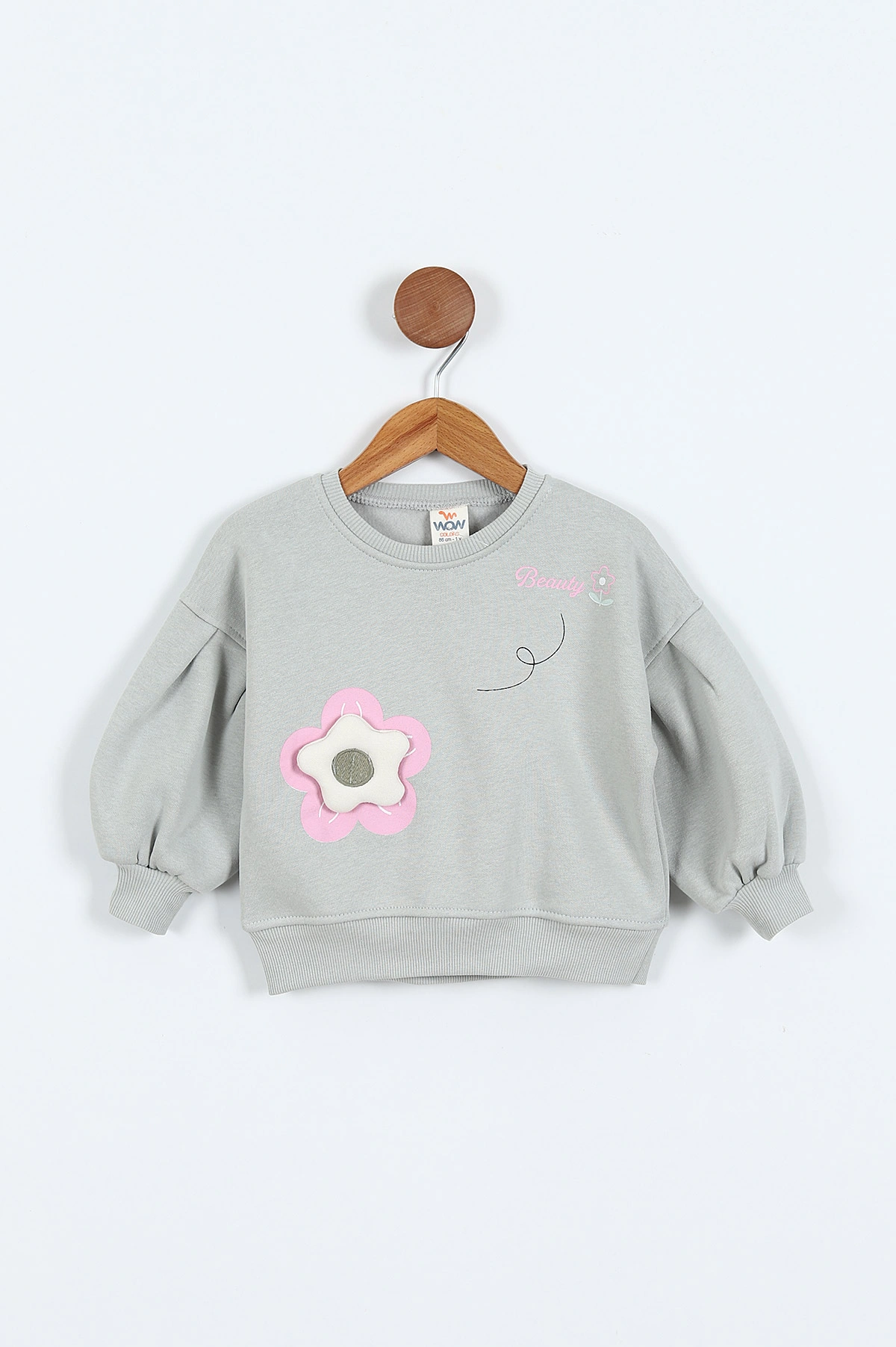 Su Yeşili (0-4 Yaş)Çiçek Nakışlı Baskılı  3 İp Şardonlu Kız Çocuk Sweatshirt 417583