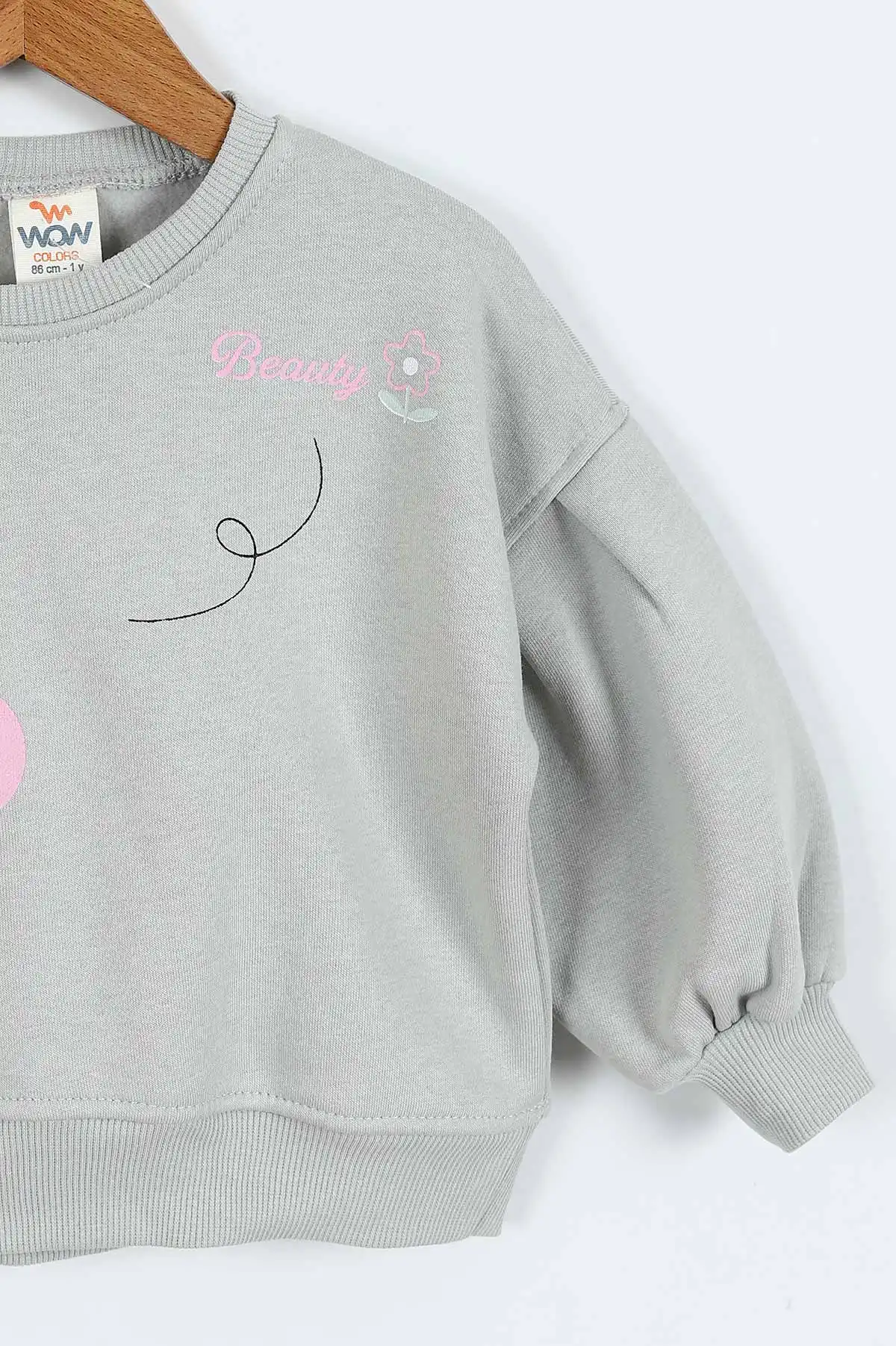 Su Yeşili (0-4 Yaş)Çiçek Nakışlı Baskılı  3 İp Şardonlu Kız Çocuk Sweatshirt 417583