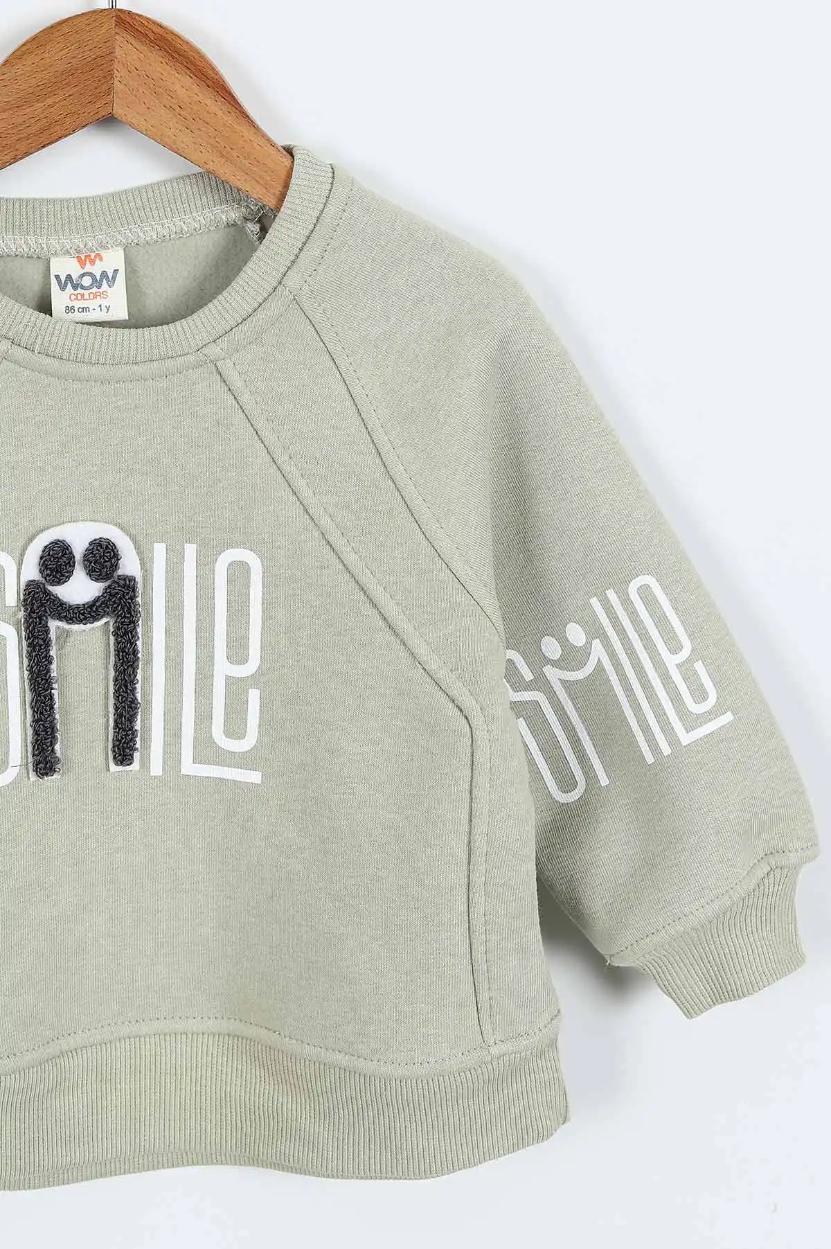 Su Yeşili (0-4 Yaş)Smile Baskılı Dikiş Detaylı  3  İp Şardonlu Erkek Çocuk Sweatshirt 417563