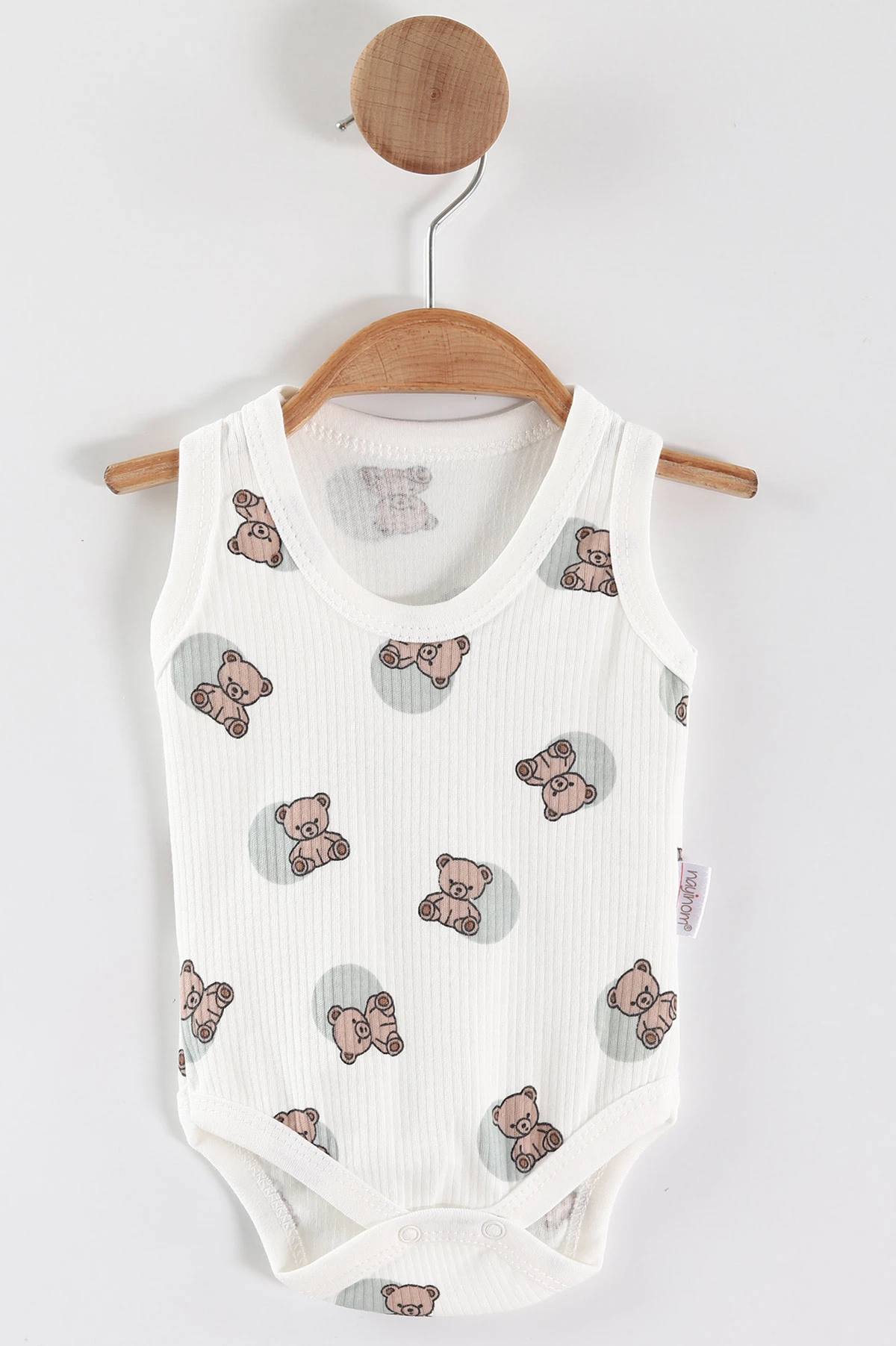 Su Yeşili (0-9 Ay) Ayıcık Baskılı Puantiye Desen Unisex Bebek Çıtçıtlı Badi 441438