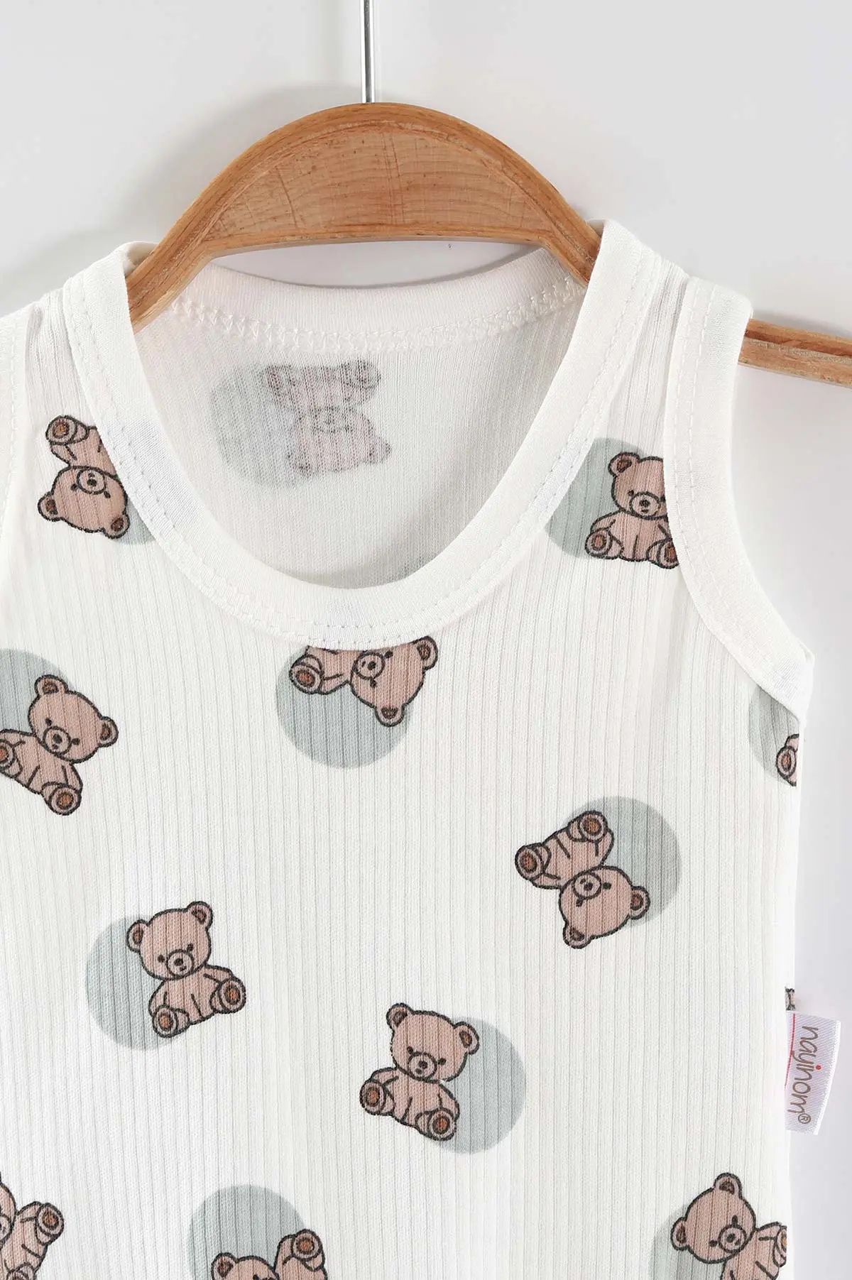 Su Yeşili (0-9 Ay) Ayıcık Baskılı Puantiye Desen Unisex Bebek Çıtçıtlı Badi 441438