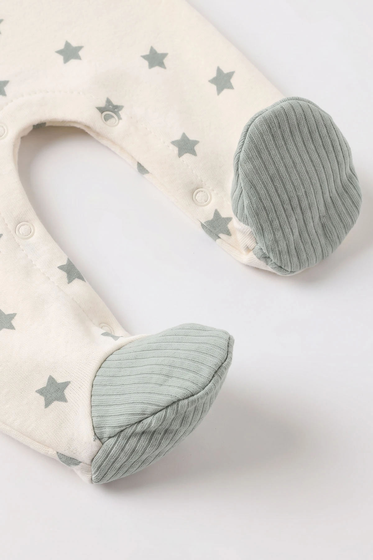 Su Yeşili (0-9 Ay) Star Baskılı Patikli Erkek Bebek Tulum 485323