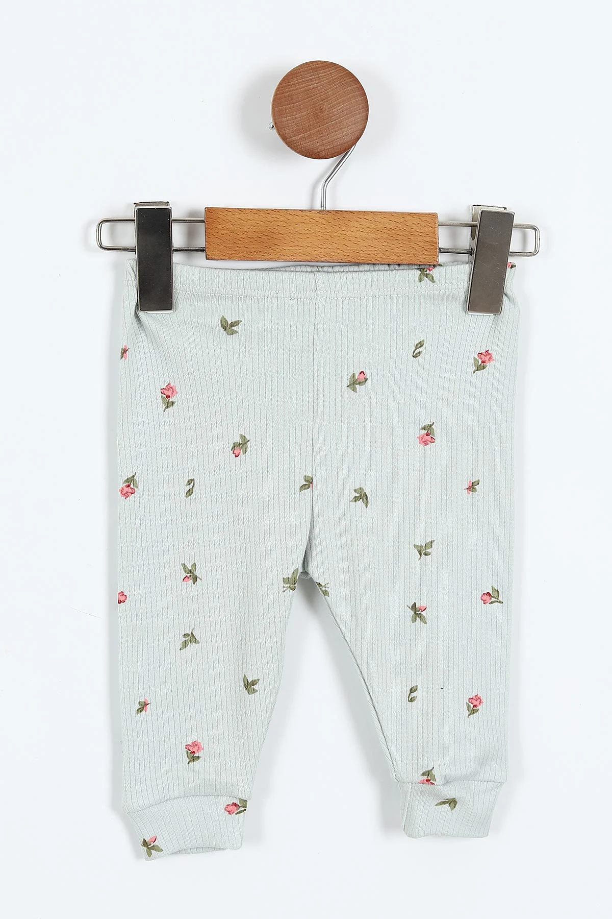 Su Yeşili (0-9 Ay)Lale Desenli Önü Çıtçıtlı Kız Bebek Pijama Takımı 375223