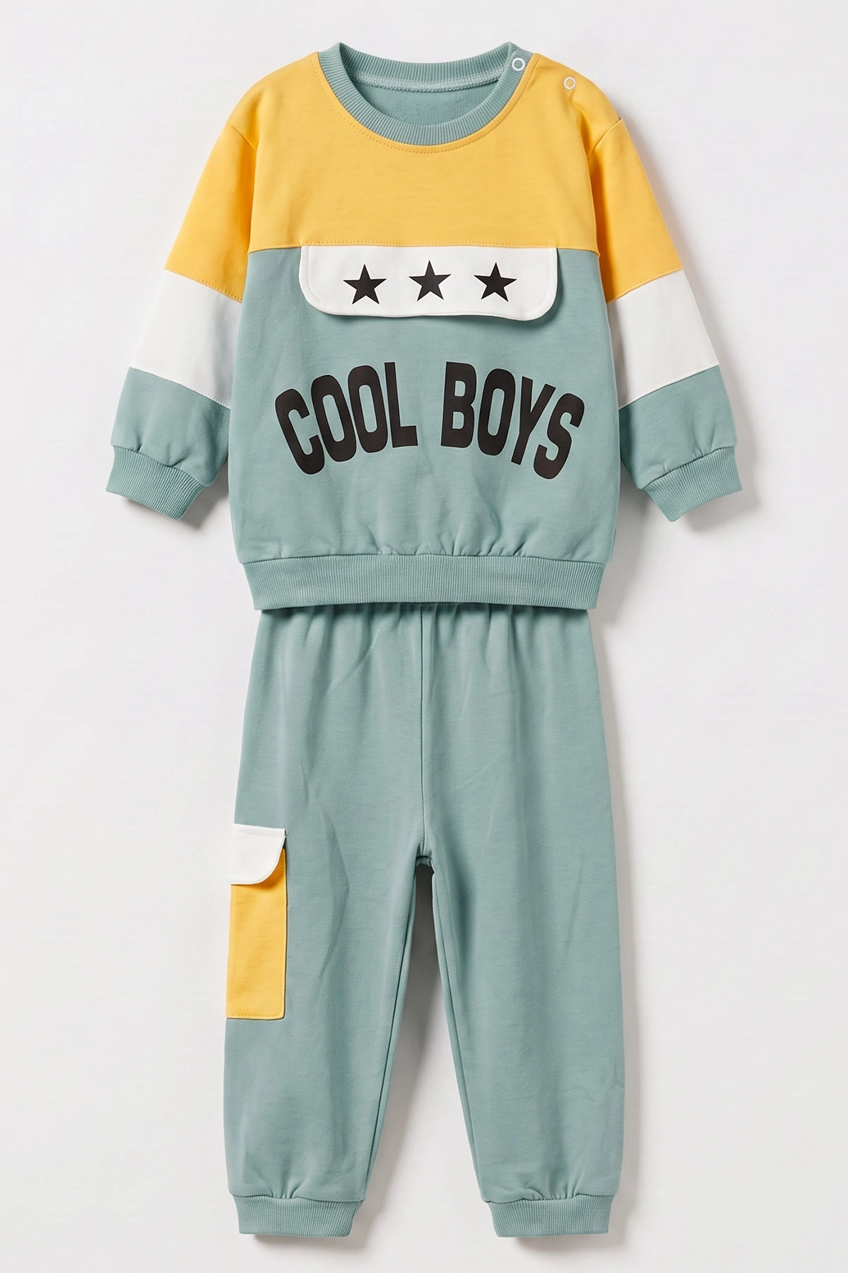 Su Yeşili (1-2 Yaş) Cool Boys Baskılı Yıldızlı 2'li Erkek Çocuk Takım 479973