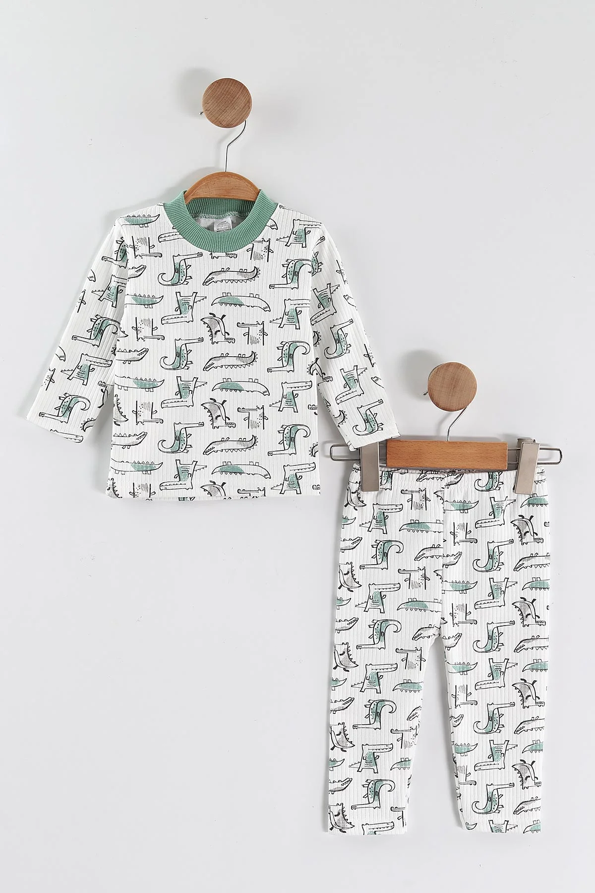 Su Yeşili (1-3 Yaş) Balık  Desenli Raporlu Çocuk Pijama Takım 459410