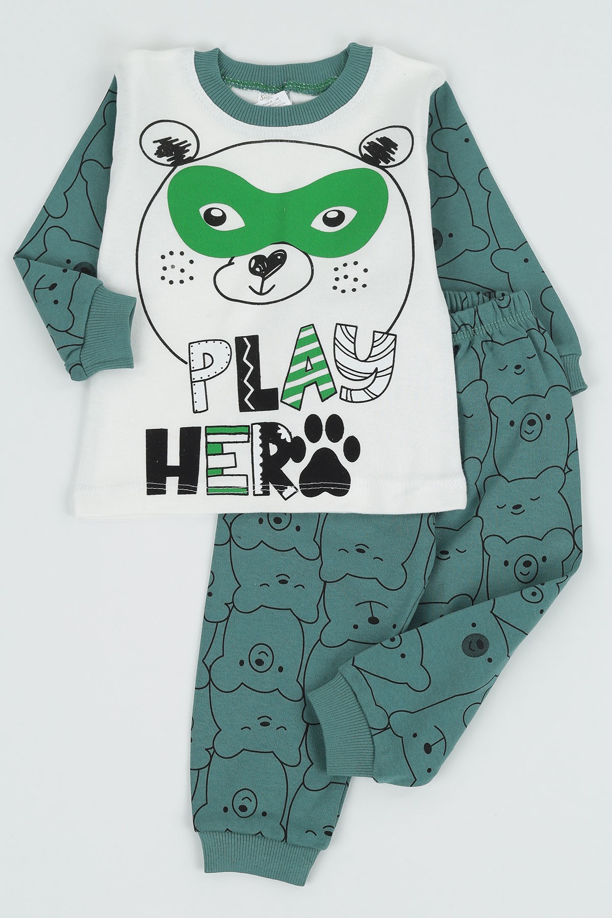 Su Yeşili (1-3 Yaş) Play Hero Baskılı Erkek Çocuk Pijama Takım 135542