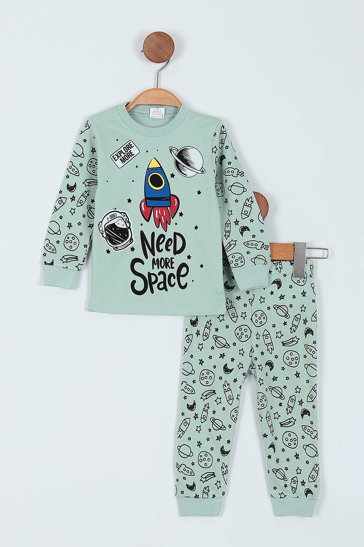 Su Yeşili (1-3 Yaş) Uzay Baskılı Erkek Çocuk Pijama Takım 219573