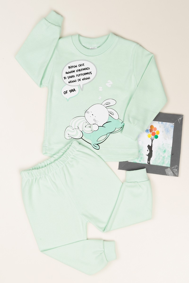 Su Yeşili (1-3 Yaş) Yazılı Kız Çocuk Pijama Takımı 82755