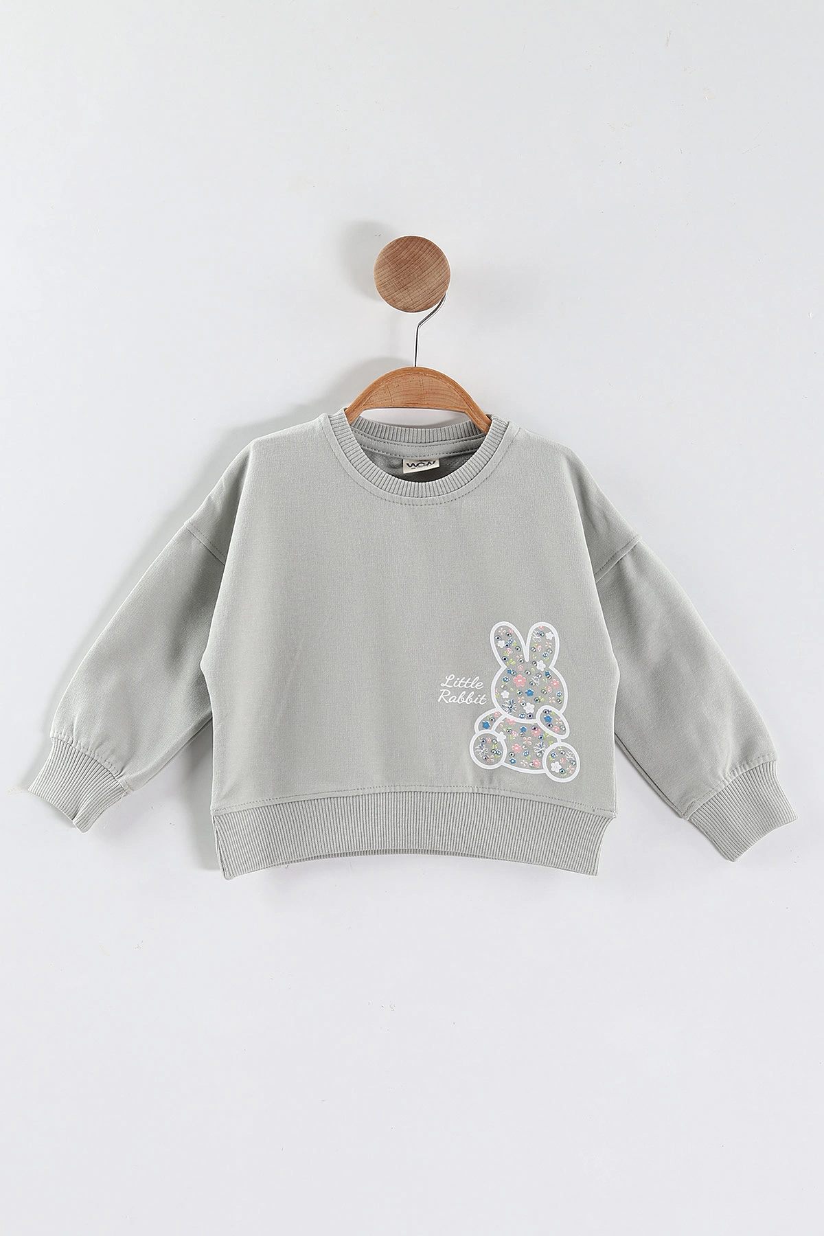 Su Yeşili (1-4 Yaş)Tavşan Baskılı  Taşlı Kız Çocuk Sweatshirt 432956
