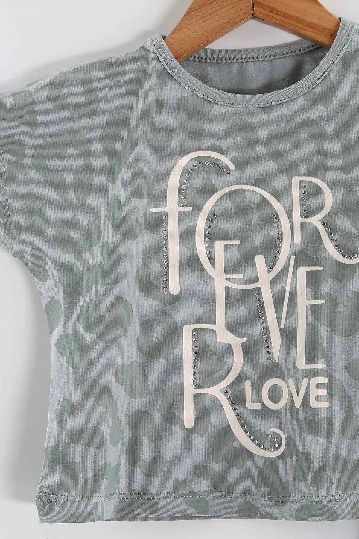 Su Yeşili (1-5 Yaş) For Love Taş Baskılı  Tensel Pantolonlu Kız Çocuk Yazlık Takım 436642