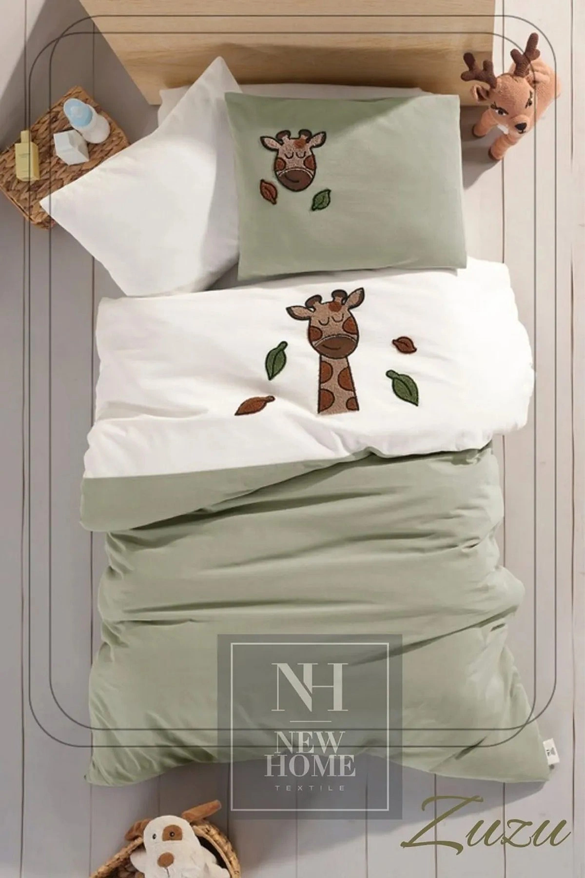 Su Yeşili 100x150 Cm New Home Nakışlı Bebek Nevresim Takımı 455774