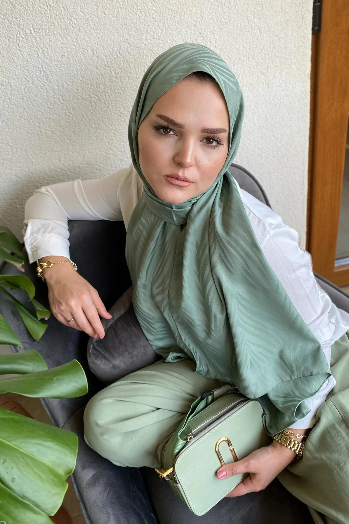 Su Yeşili 180x70 Jakar İpeksi Zebra Desen Şal 270888
