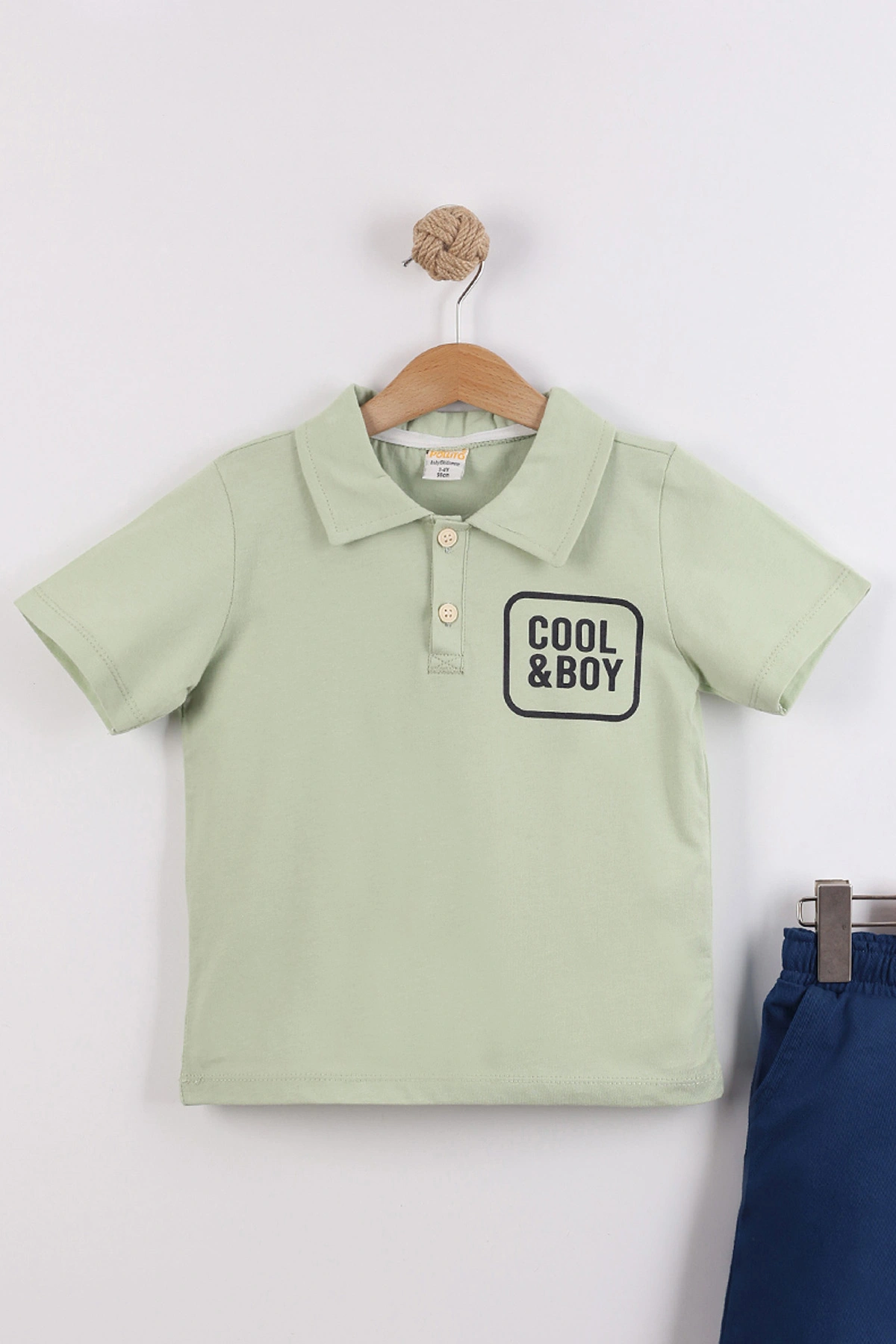 Su Yeşili (2-10  Yaş) Polo Yaka Cool Boy Baskılı Tişörtlü Gabardin Şortlu Erkek Çocuk Yazlık 2'li Takım 454617