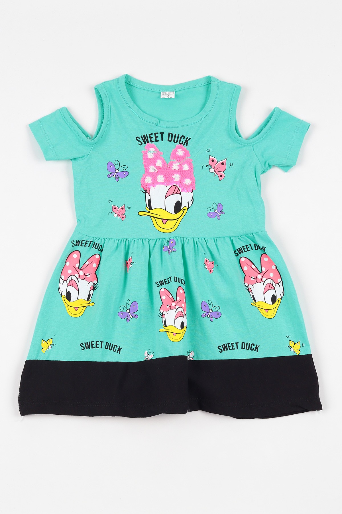 Su Yeşili (2-10 yaş) Sweet Duck Baskıllı Pullu  Kız Çocuk Elbise 108700