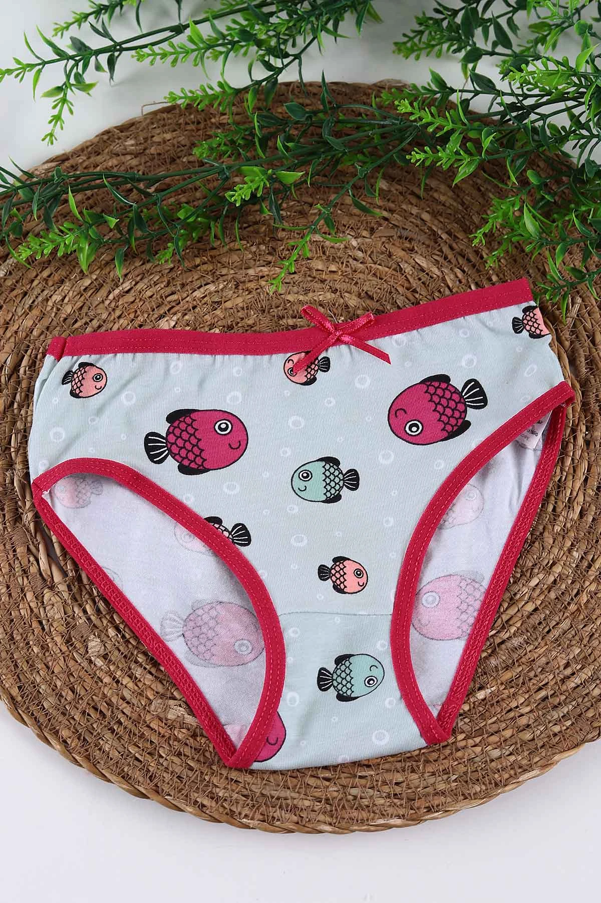 Su Yeşili (2-11 Yaş) Baskılı Fiyonklu Kız Çocuk Külot 238566