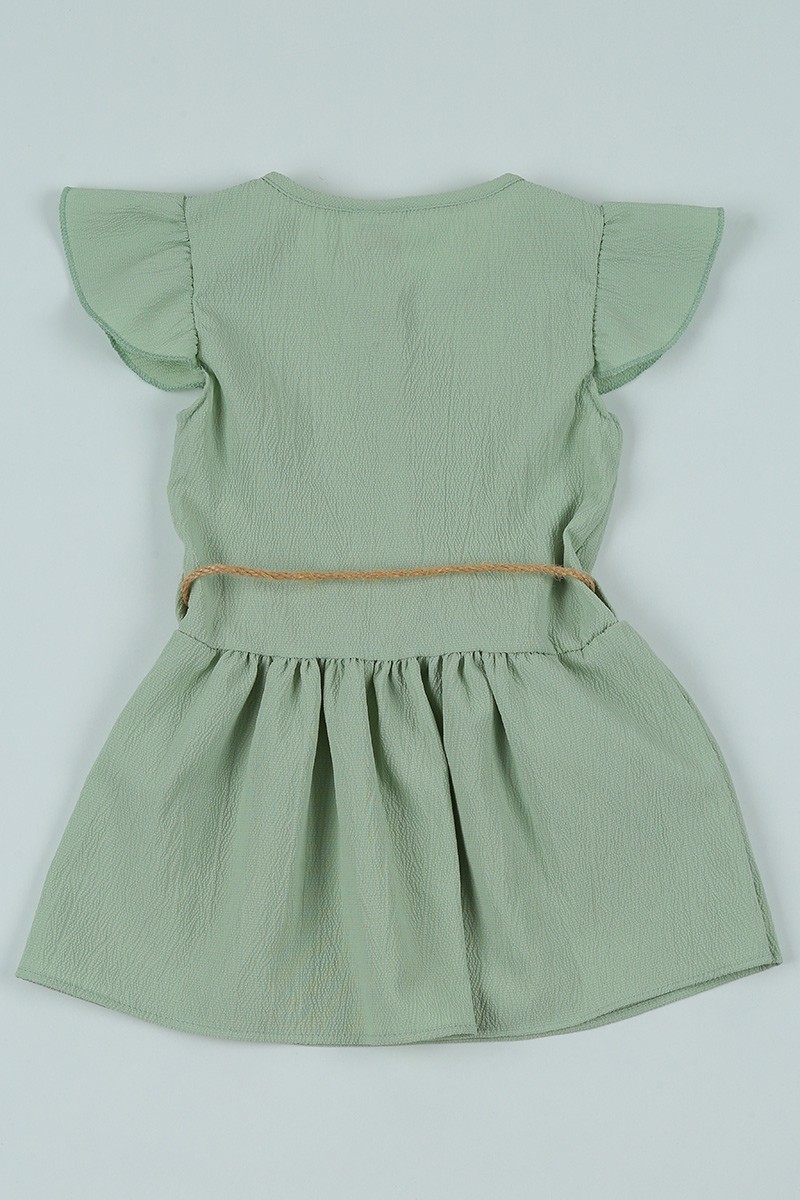Su Yeşili (2-5 Yaş) Kemerli Kız Çocuk Elbise 108675