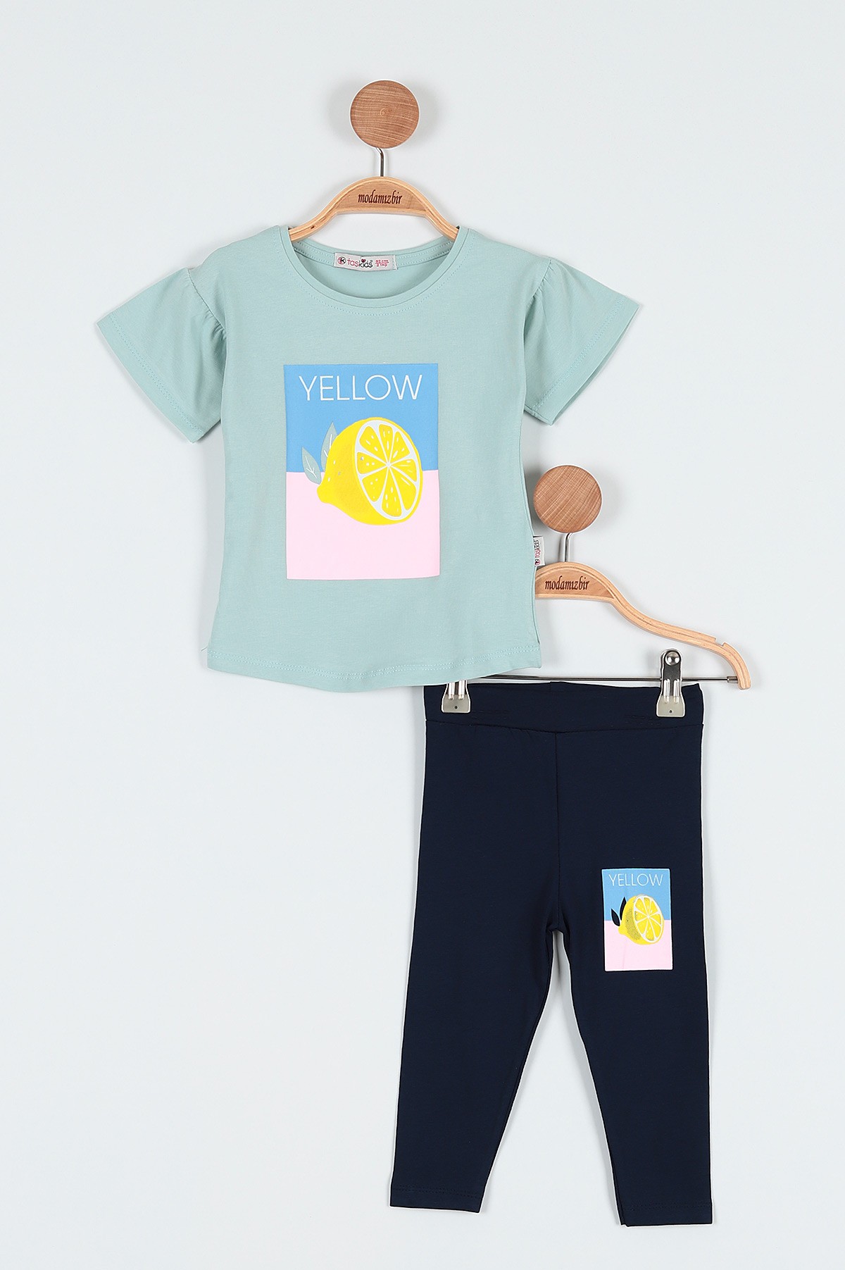 Su Yeşili (2-5 Yaş) Yellow Limon Baskılı Taytlı Kız Çocuk Takım 190943
