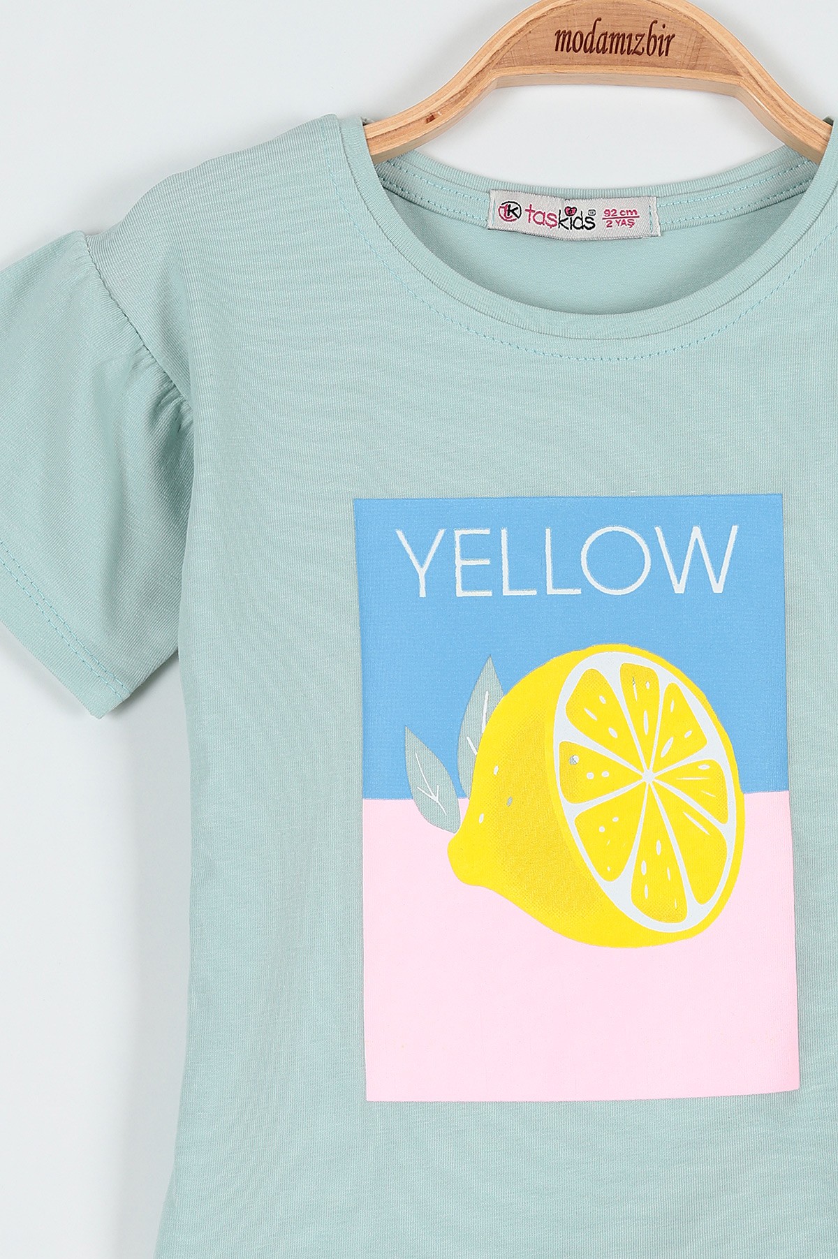 Su Yeşili (2-5 Yaş) Yellow Limon Baskılı Taytlı Kız Çocuk Takım 190943