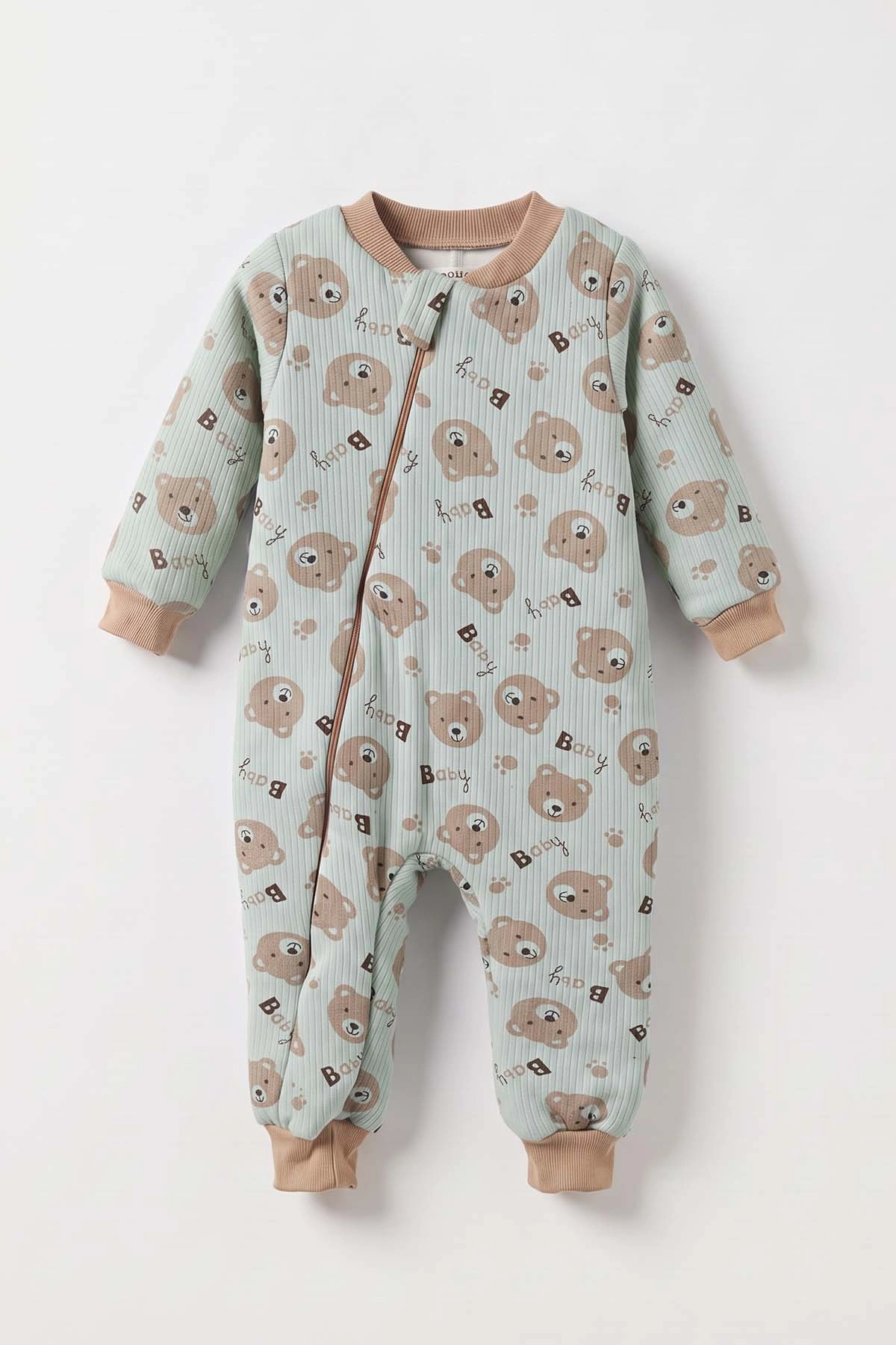 Su Yeşili (2-6 Yaş)Baby Bear Desenli Çapraz Fermuarlı Çocuk Uyku Tulumu 490033