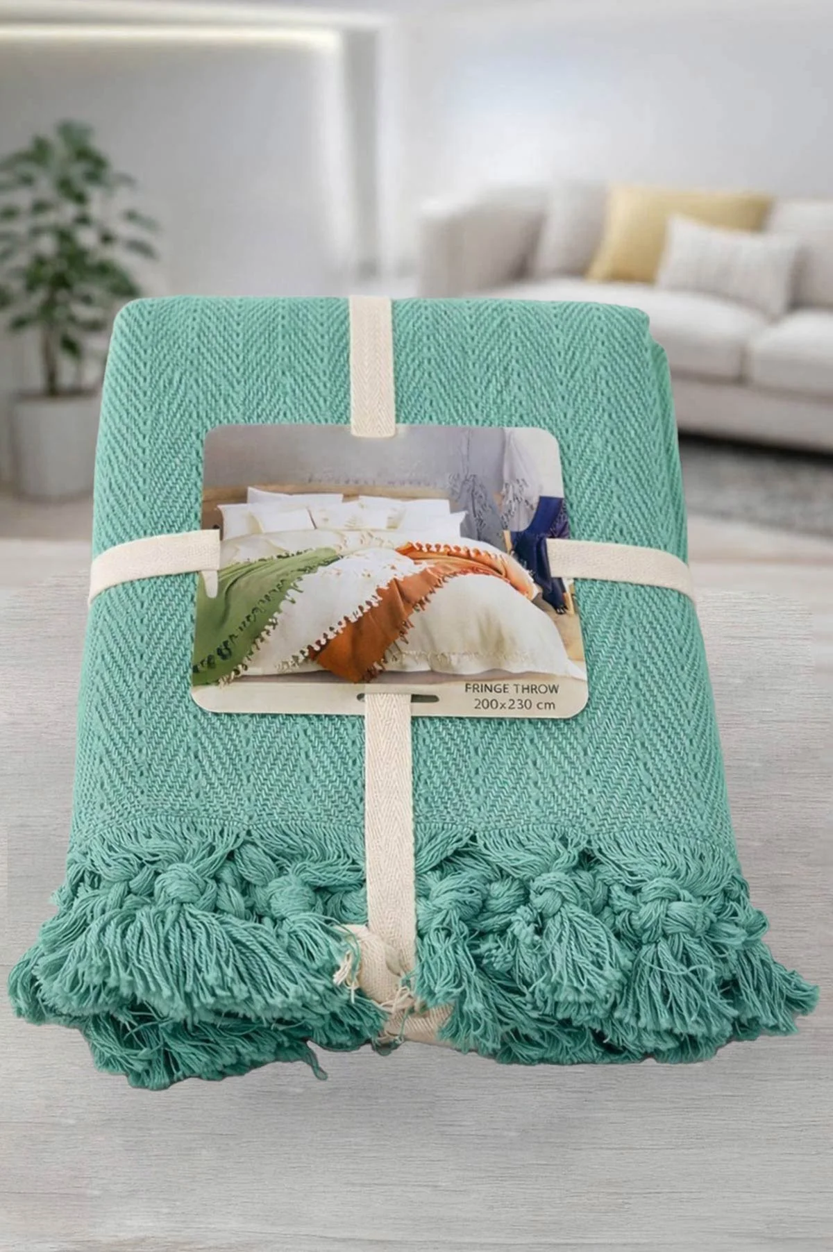Su Yeşili 200x230 Cm Bella Home Çift Kişilik Natural Tek Pike 434767