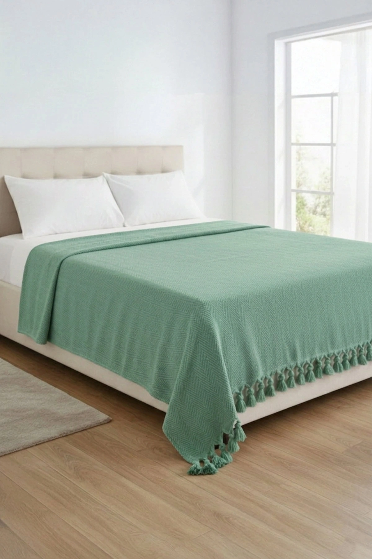 Su Yeşili 200x230 Cm Bella Home Çift Kişilik Natural Tek Pike 434767