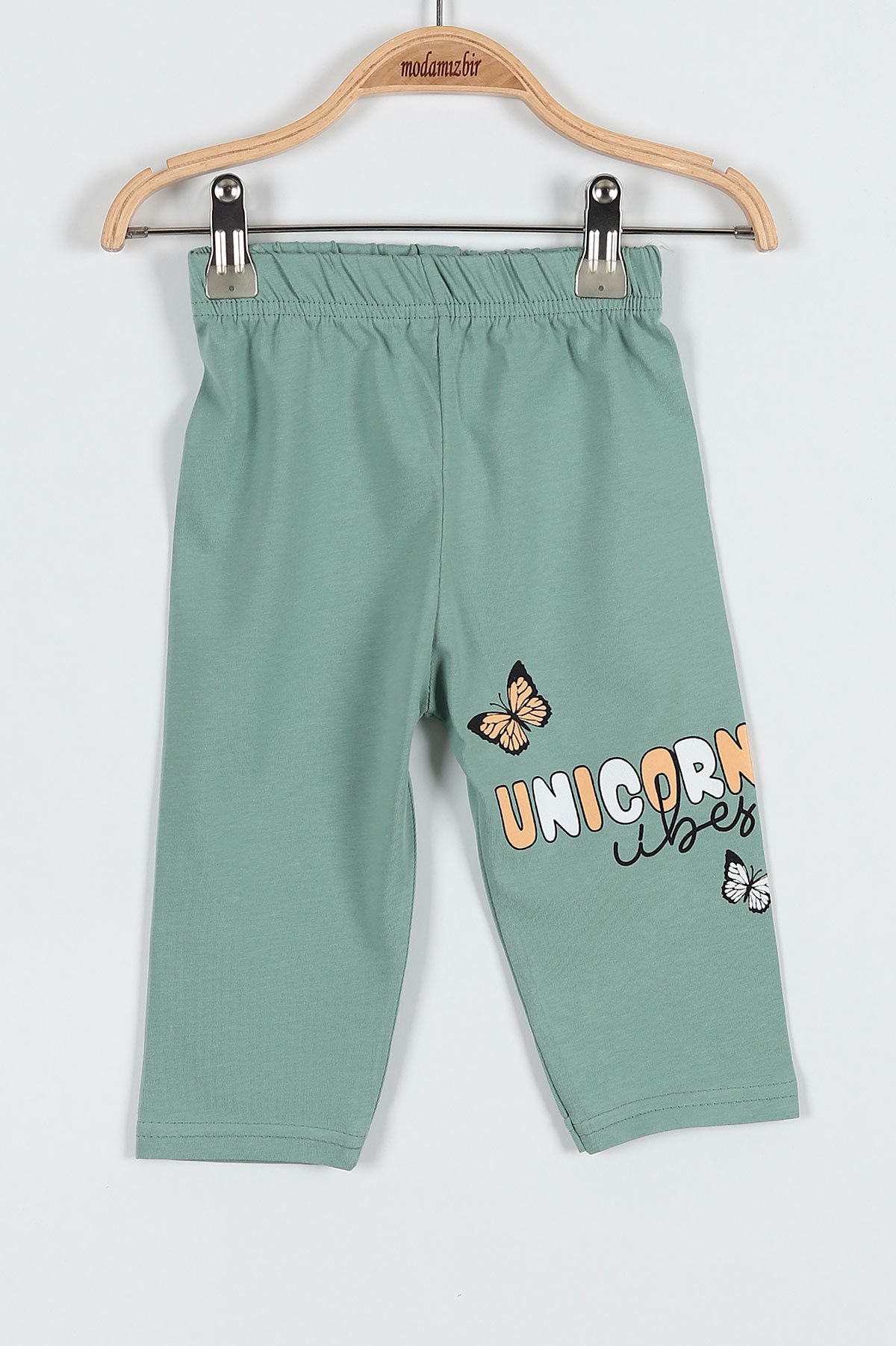 Su Yeşili (3-10 Yaş) Boynuzlu At Baskılı Taytlı Kız Çocuk Takım 184504