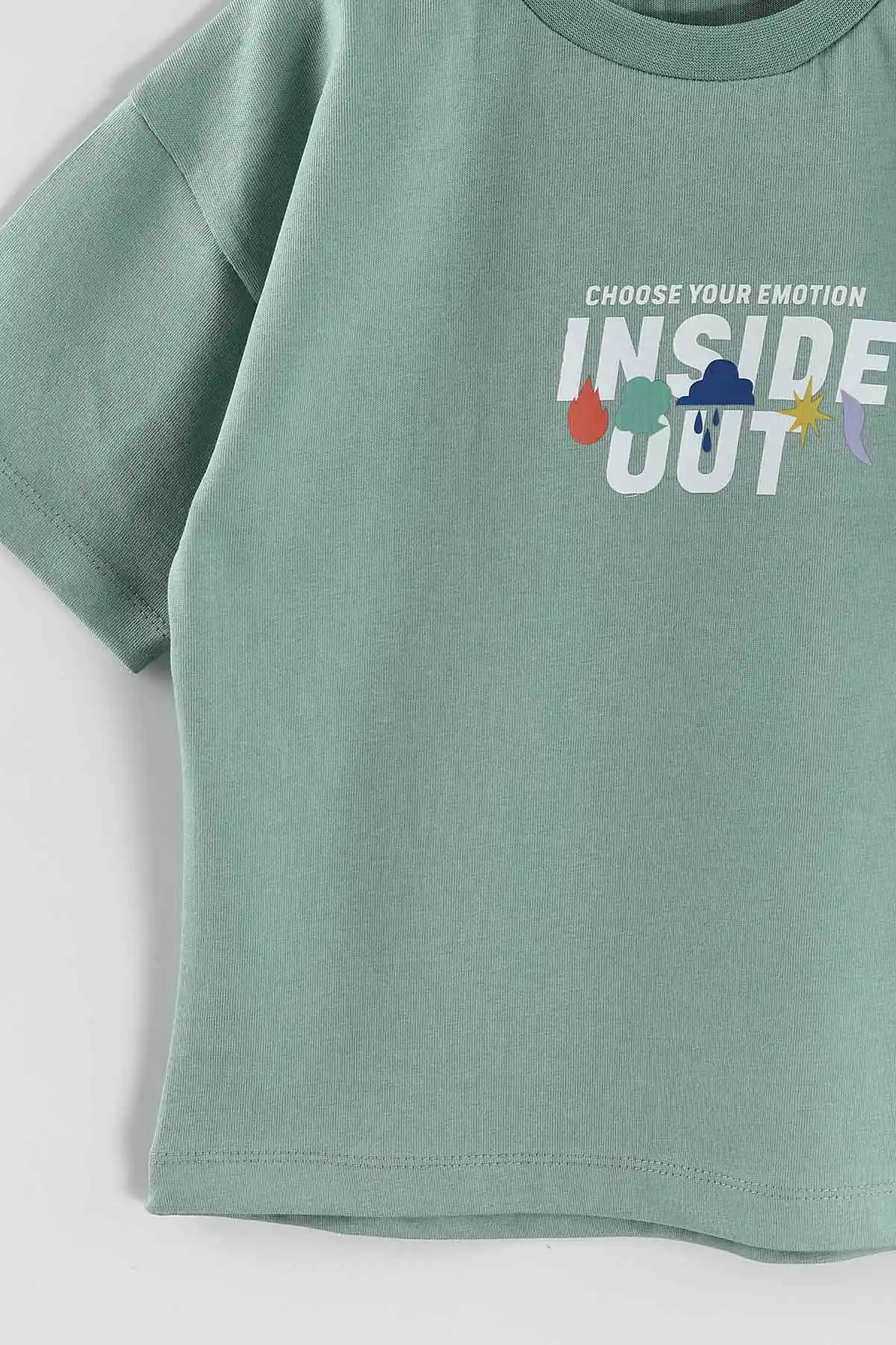 Su Yeşili (3-10 Yaş) Inside Baskılı Oversize Erkek Çocuk Tişört 469021