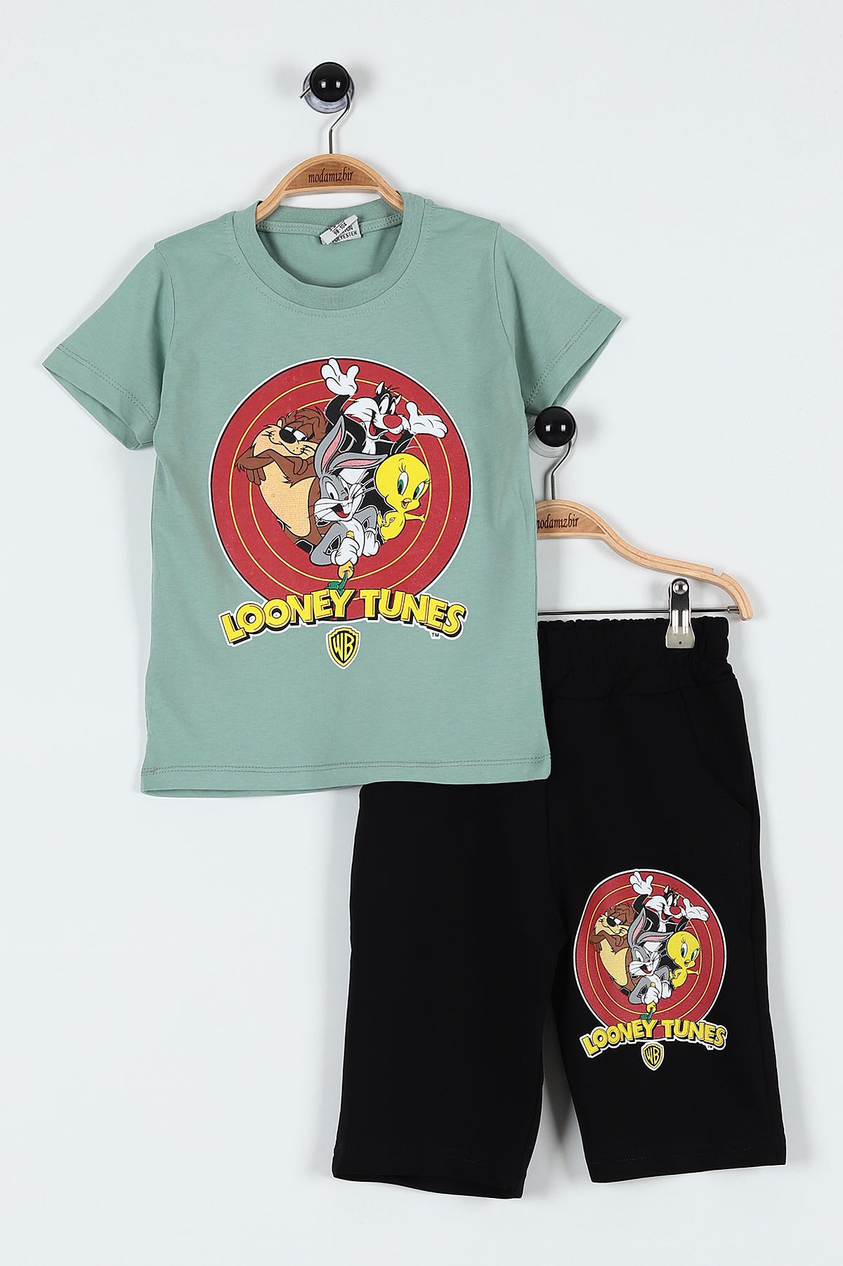 Su Yeşili (3-10 Yaş) Looney Tunes Baskılı Şortlu Erkek Çocuk Takım 184495