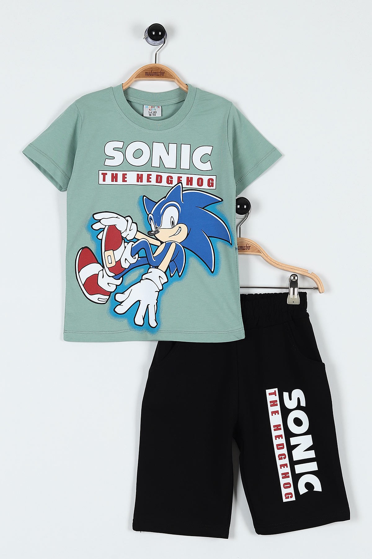 Su Yeşili (3-10 Yaş) Sonic Baskılı Şortlu Erkek Çocuk Takım 184500