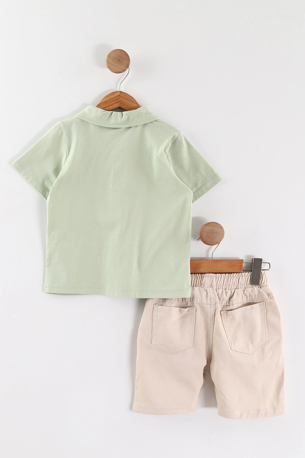 Su Yeşili (3-6 Yaş) Polo Yaka Cool Boy Baskılı Tişörtlü Gabardin Şortlu Erkek Çocuk Yazlık 2'li Takım 465864