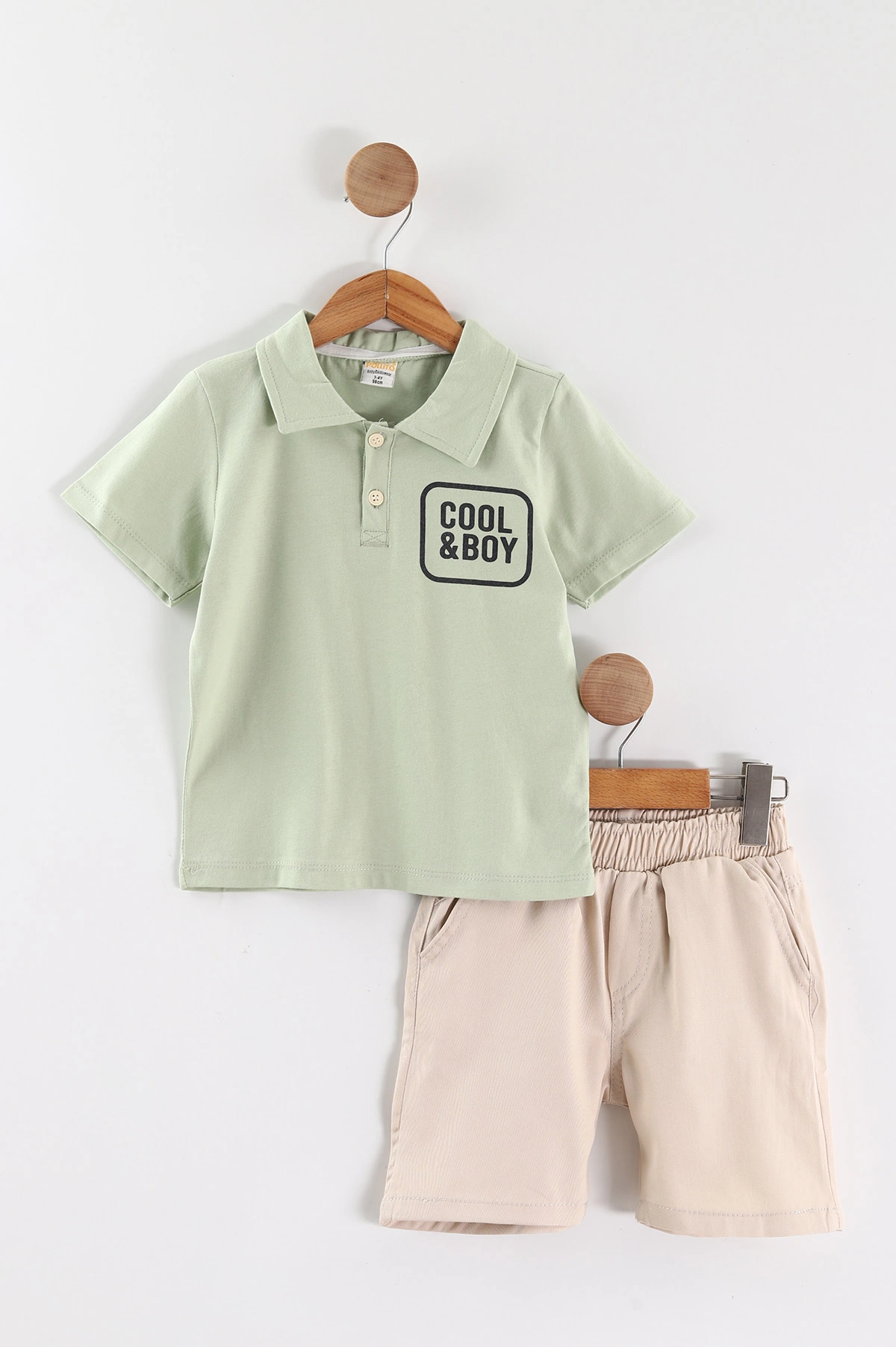 Su Yeşili (3-6 Yaş) Polo Yaka Cool Boy Baskılı Tişörtlü Gabardin Şortlu Erkek Çocuk Yazlık 2'li Takım 465864