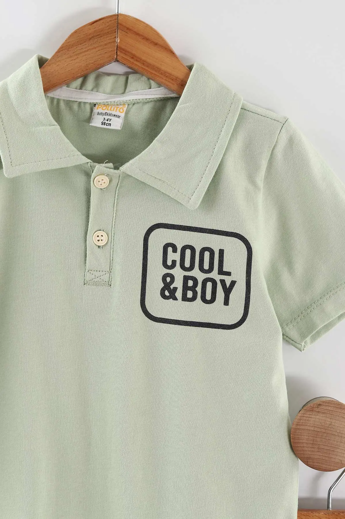 Su Yeşili (3-6 Yaş) Polo Yaka Cool Boy Baskılı Tişörtlü Gabardin Şortlu Erkek Çocuk Yazlık 2'li Takım 465864