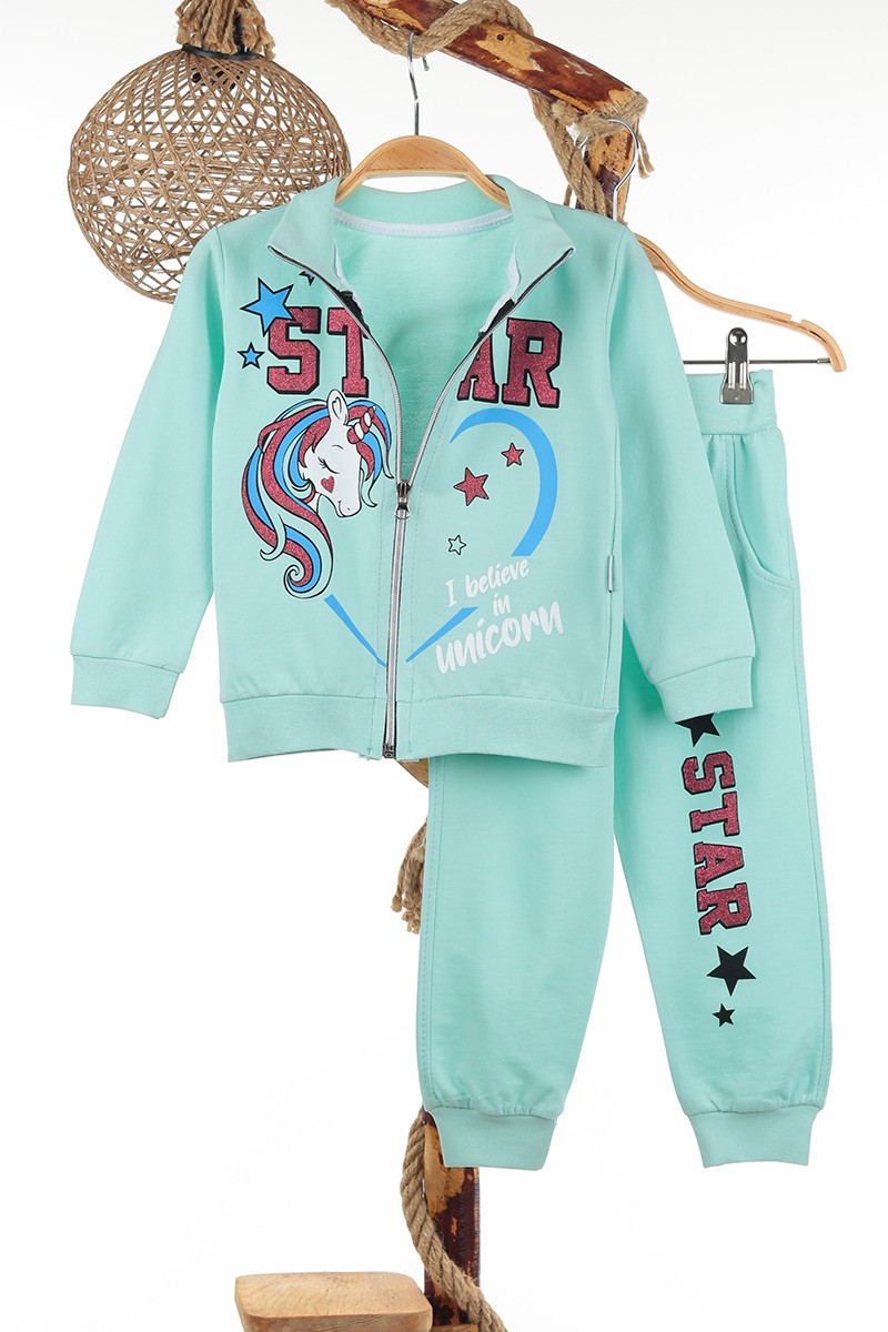 Su Yeşili (3-6 Yaş) Star Unicorn Baskılı Kız Çocuk Takım 142642