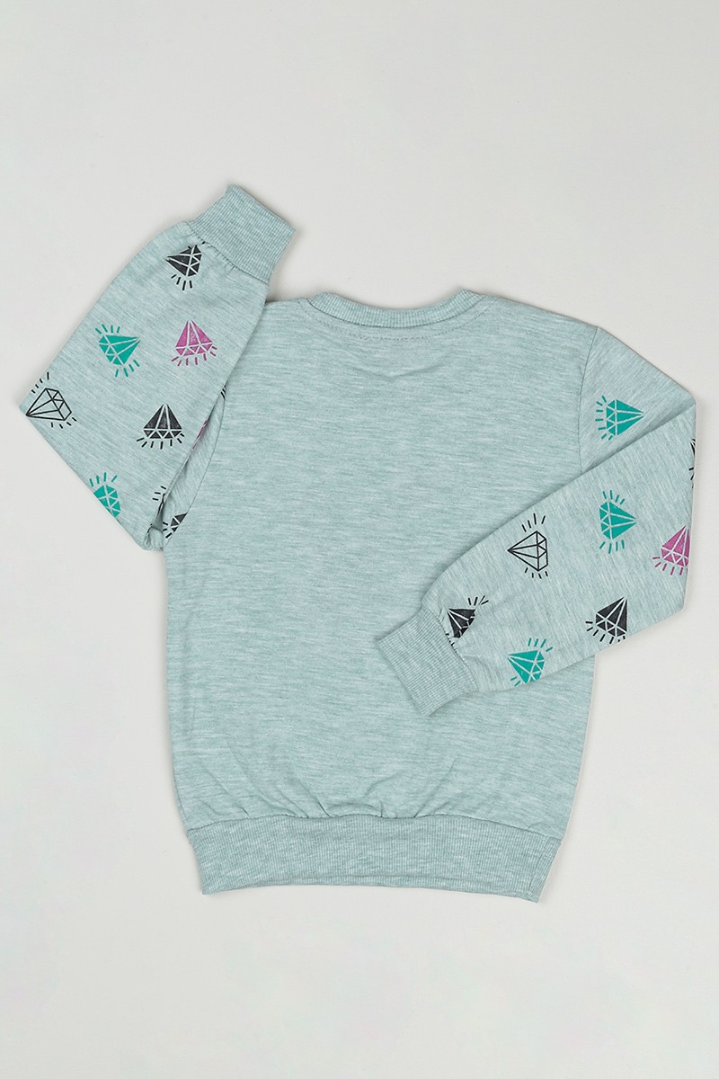 Su Yeşili (3-7 Yaş) Elmas Desenli Kız Çocuk Sweatshirt 88955