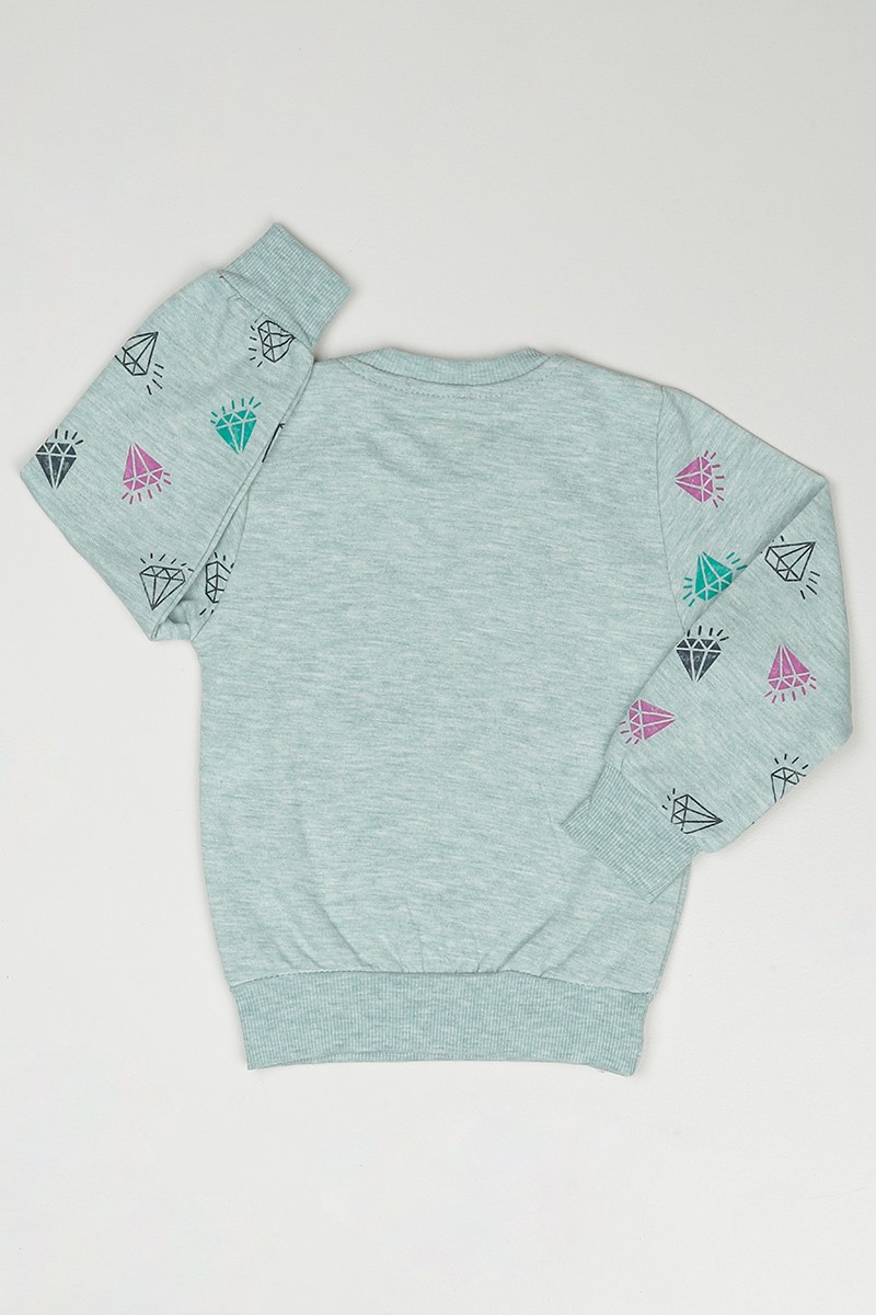Su Yeşili (3-7 Yaş) Give Baskılı Kız Çocuk Sweatshirt 90349