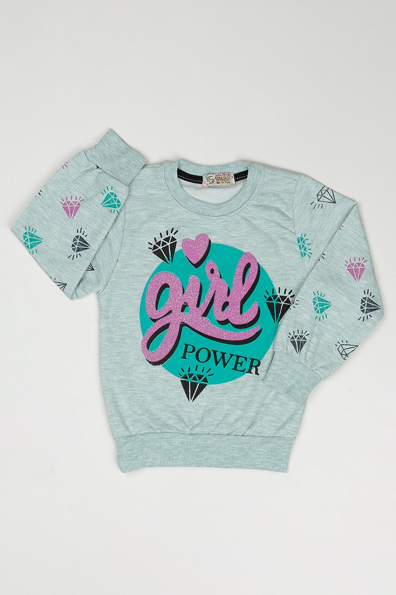 Su Yeşili (3-7 Yaş) Give Baskılı Kız Çocuk Sweatshirt 90349
