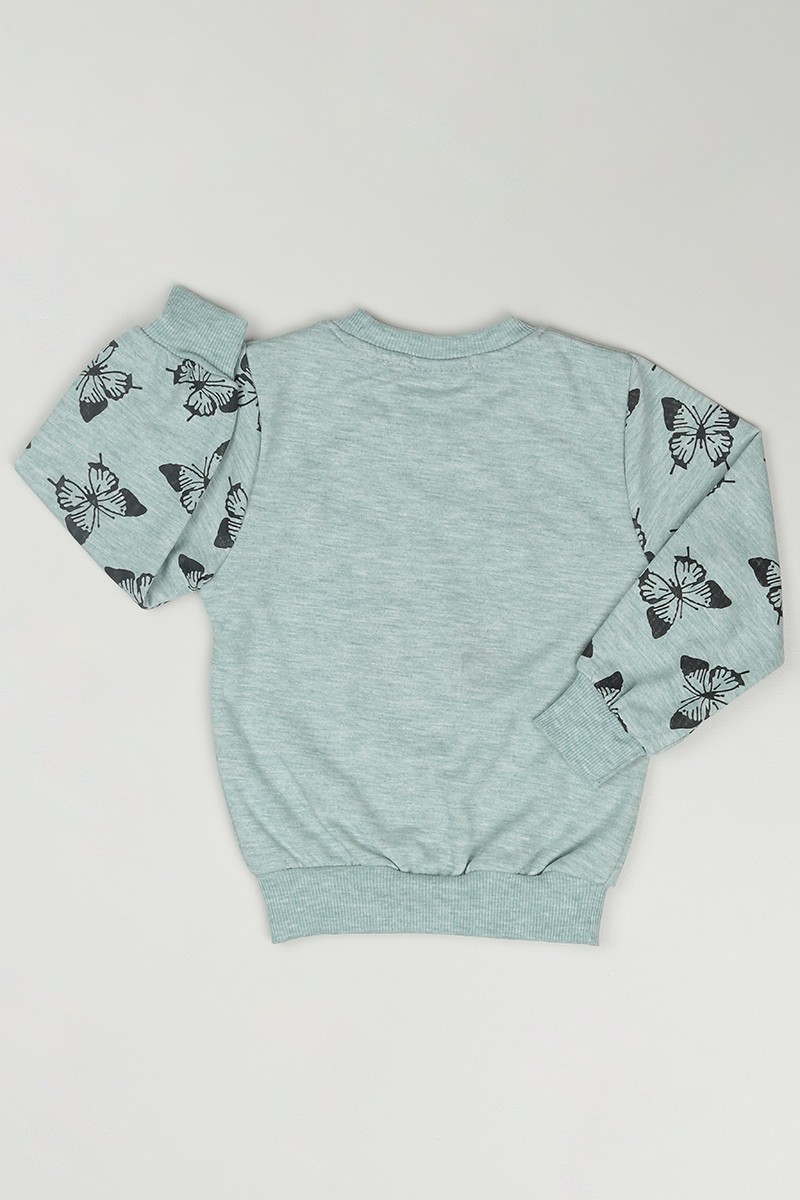 Su Yeşili (3-12 Yaş) Kelebek Baskılı Kız Çocuk Sweatshirt 84891