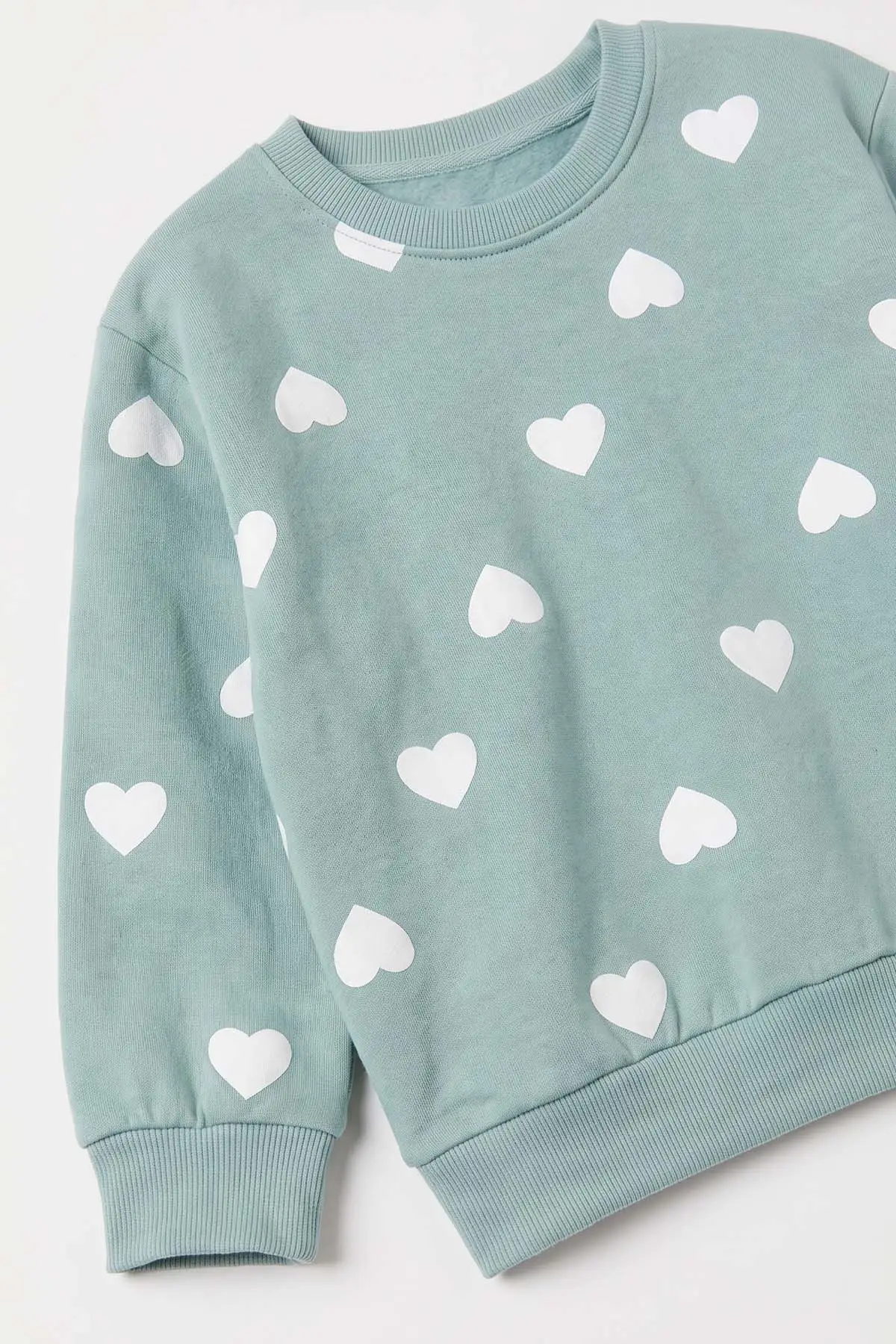 Su Yeşili (3-8 Yaş)Kalp Baskılı 2 İp Fitilii  İspanyol Taytlı Kız Çocuk Takım 492579