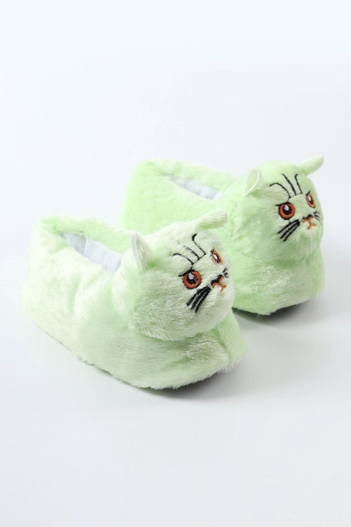 Su Yeşili ( 30 - 35 ) Kedi Figürlü Peluş Kız Çocuk Panduf 490439